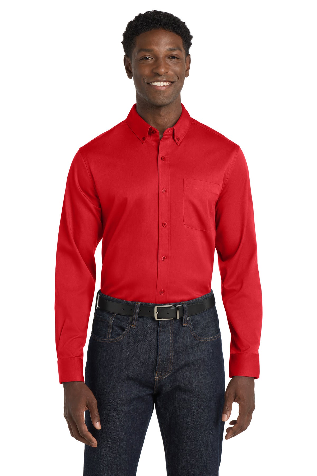 Port Authority Long Sleeve SuperPro React Twill Shirt W808 Rich Red