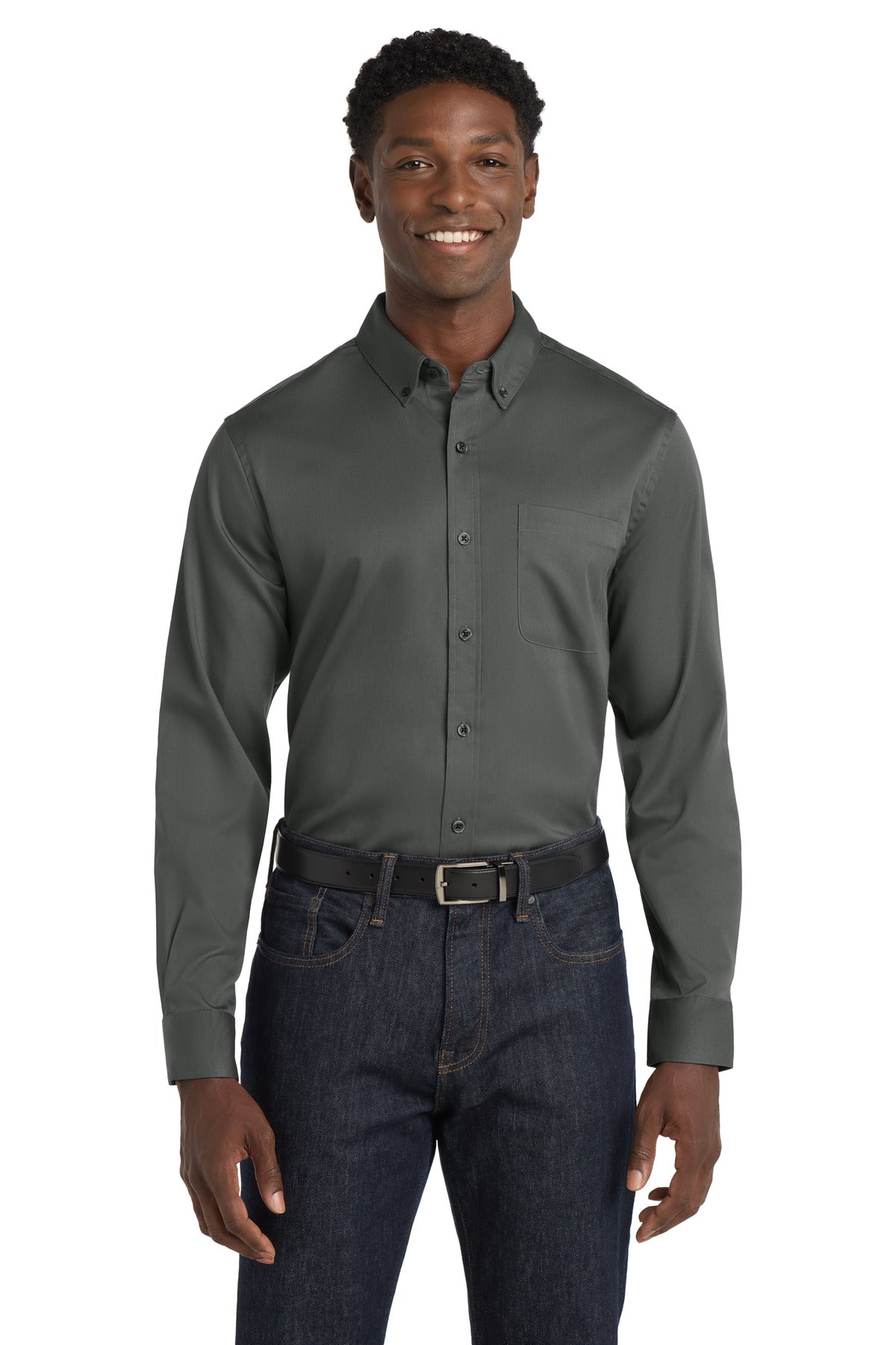 Port Authority Long Sleeve SuperPro React Twill Shirt W808 Storm Grey