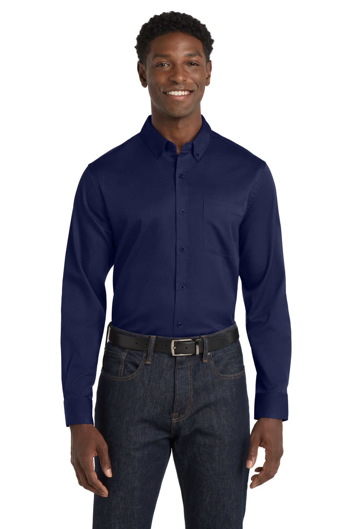 Port Authority Long Sleeve SuperPro React Twill Shirt W808 True Navy