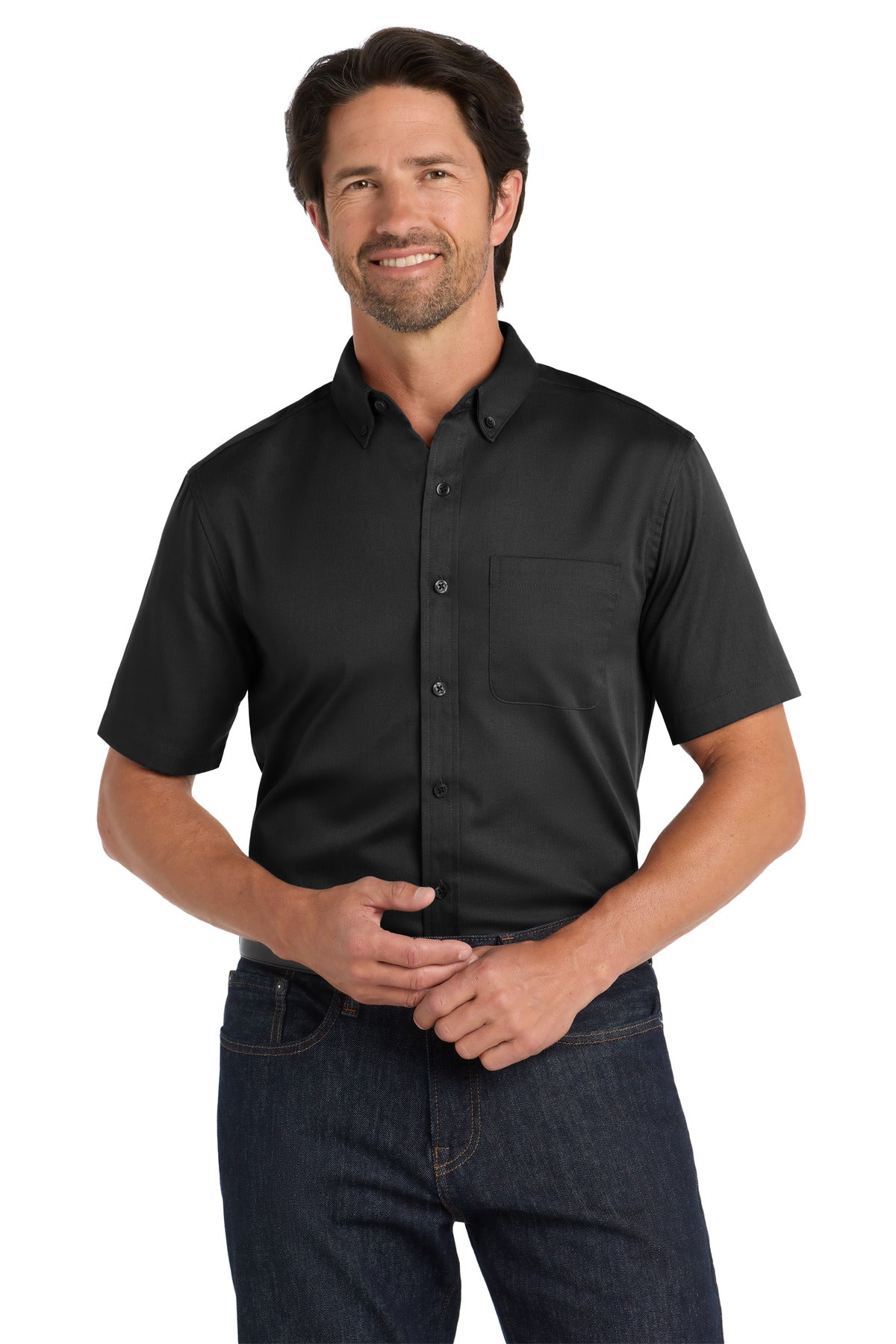 Port Authority Short Sleeve SuperPro React Twill Shirt W809 Deep Black