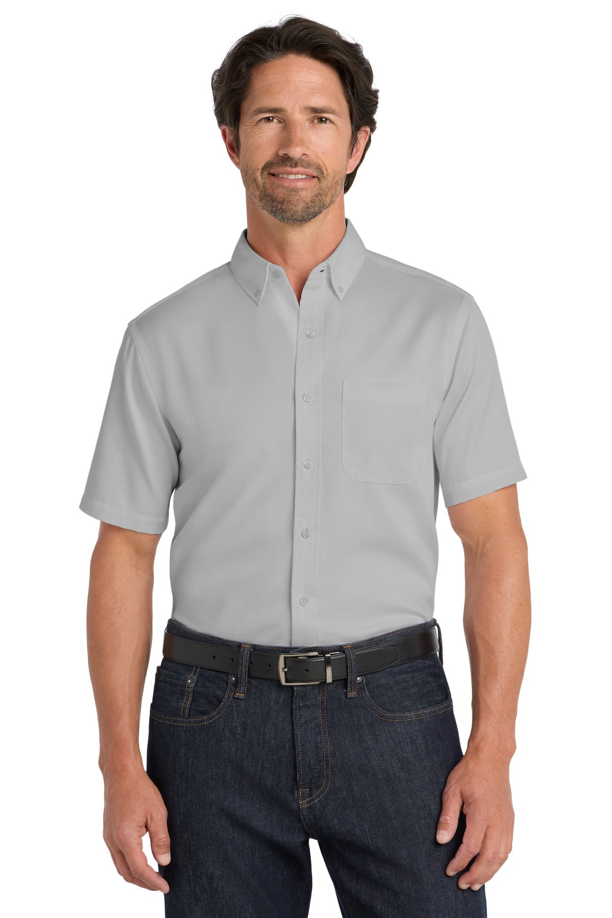 Port Authority Short Sleeve SuperPro React Twill Shirt W809 Gusty Grey