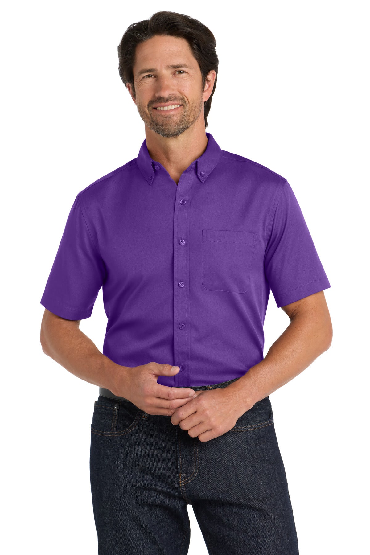 Port Authority Short Sleeve SuperPro React Twill Shirt W809 Purple