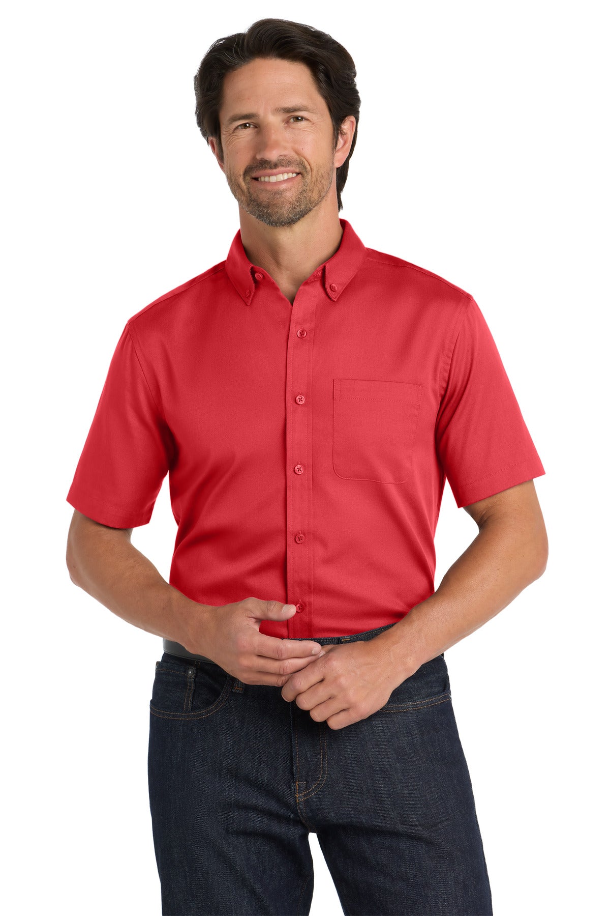 Port Authority Short Sleeve SuperPro React Twill Shirt W809 Rich Red