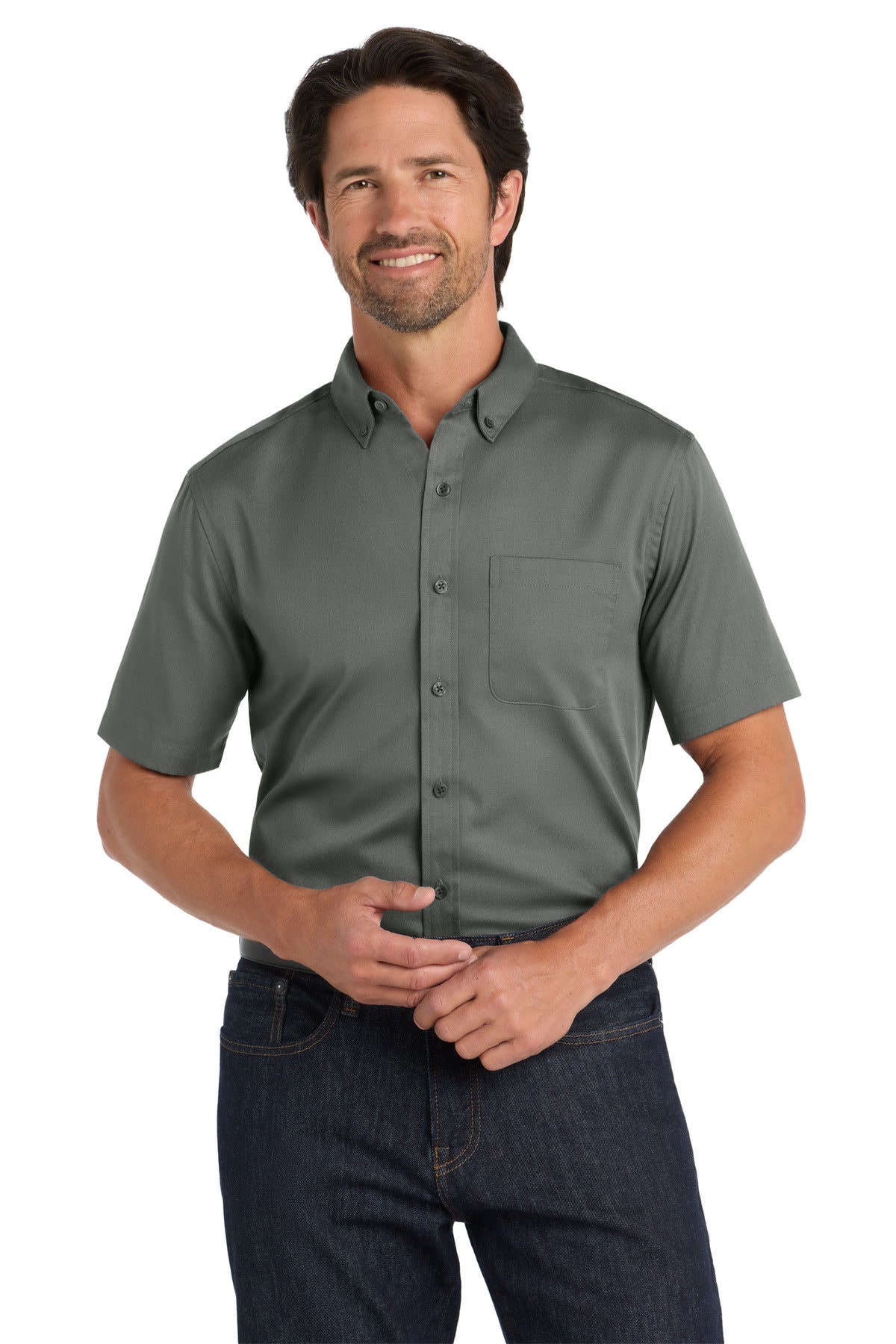 Port Authority Short Sleeve SuperPro React Twill Shirt W809 Storm Grey