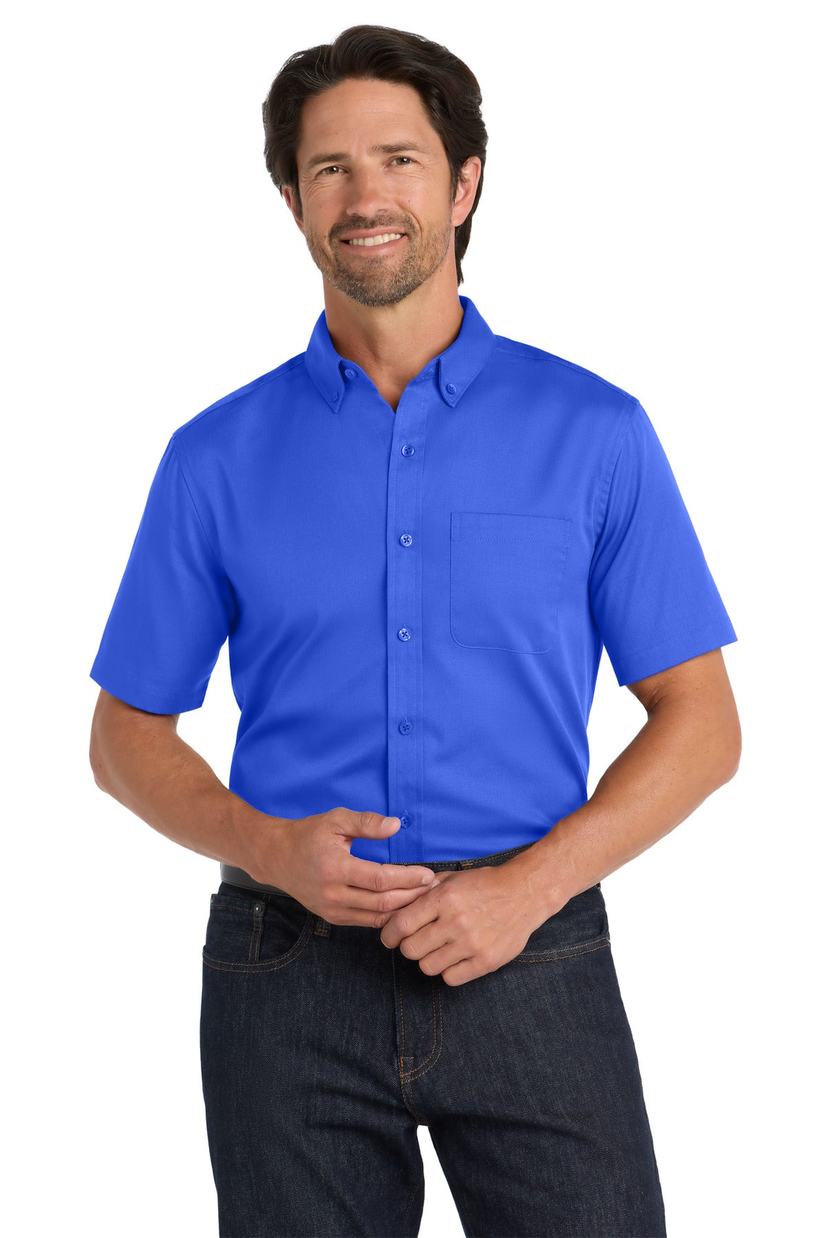 Port Authority Short Sleeve SuperPro React Twill Shirt W809 True Royal