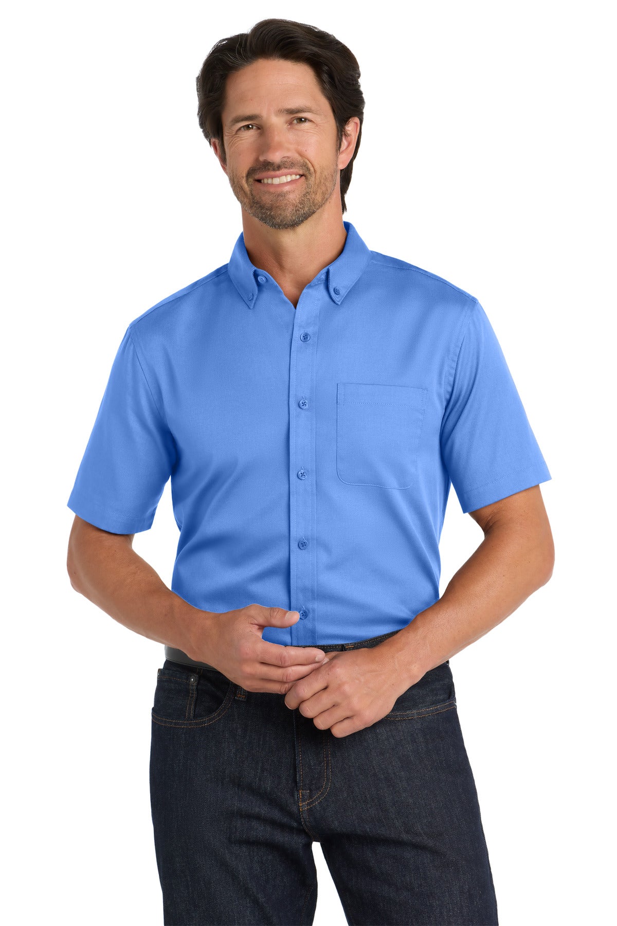 Port Authority Short Sleeve SuperPro React Twill Shirt W809 Ultramarine Blue