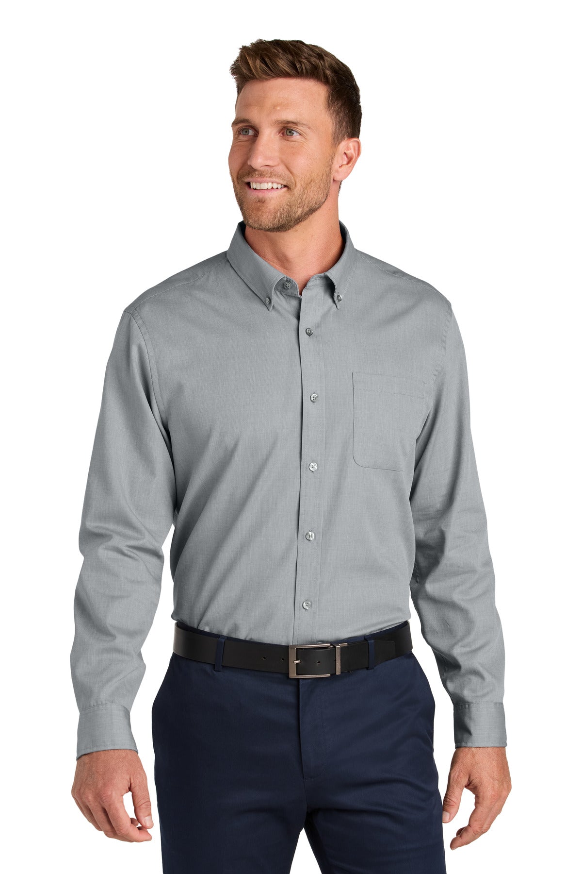 Port Authority Long Sleeve Nailhead Easy Care Shirt W816 Gusty Grey