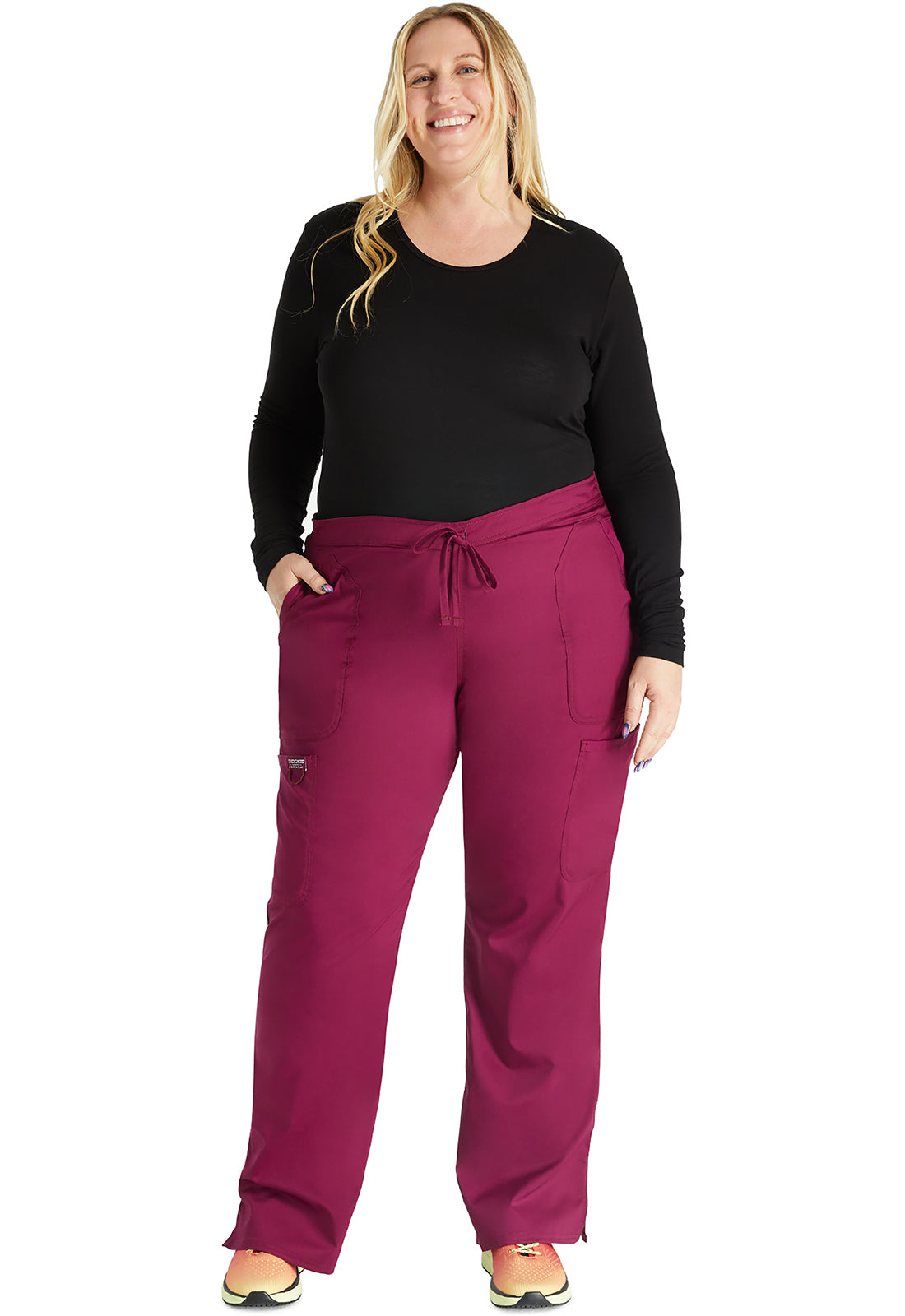 Workwear Revolution WW120 Women's Mid Rise Moderate Flare Drawstring Scrub Pants Wine