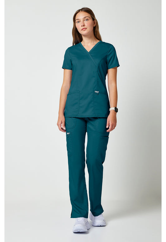Workwear Revolution WW610 Women's Mock Wrap Scrub Top Caribbean Blue