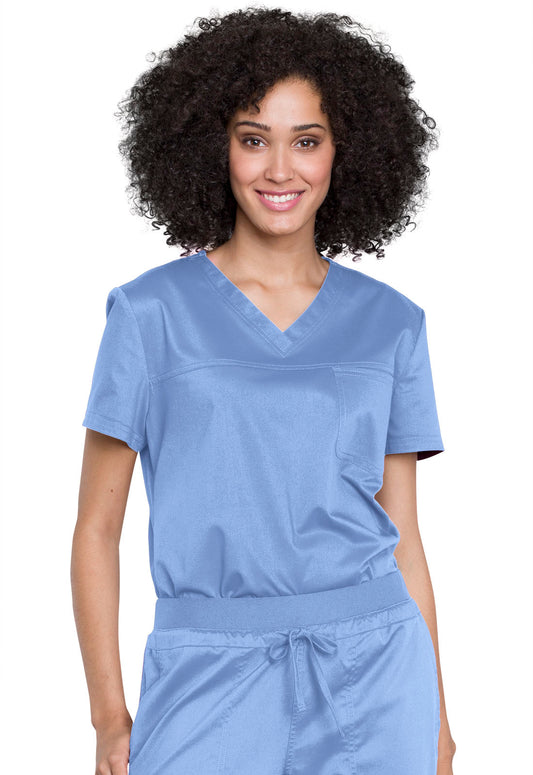 Workwear Revolution WW657 Women's Tuckable V-Neck O.R. Scrub Top Ciel Blue
