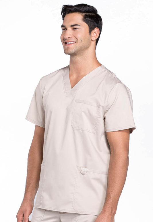 Revolution WW670 Men's V-Neck Top Khaki Model Image Right Side | Cherokee Workwear