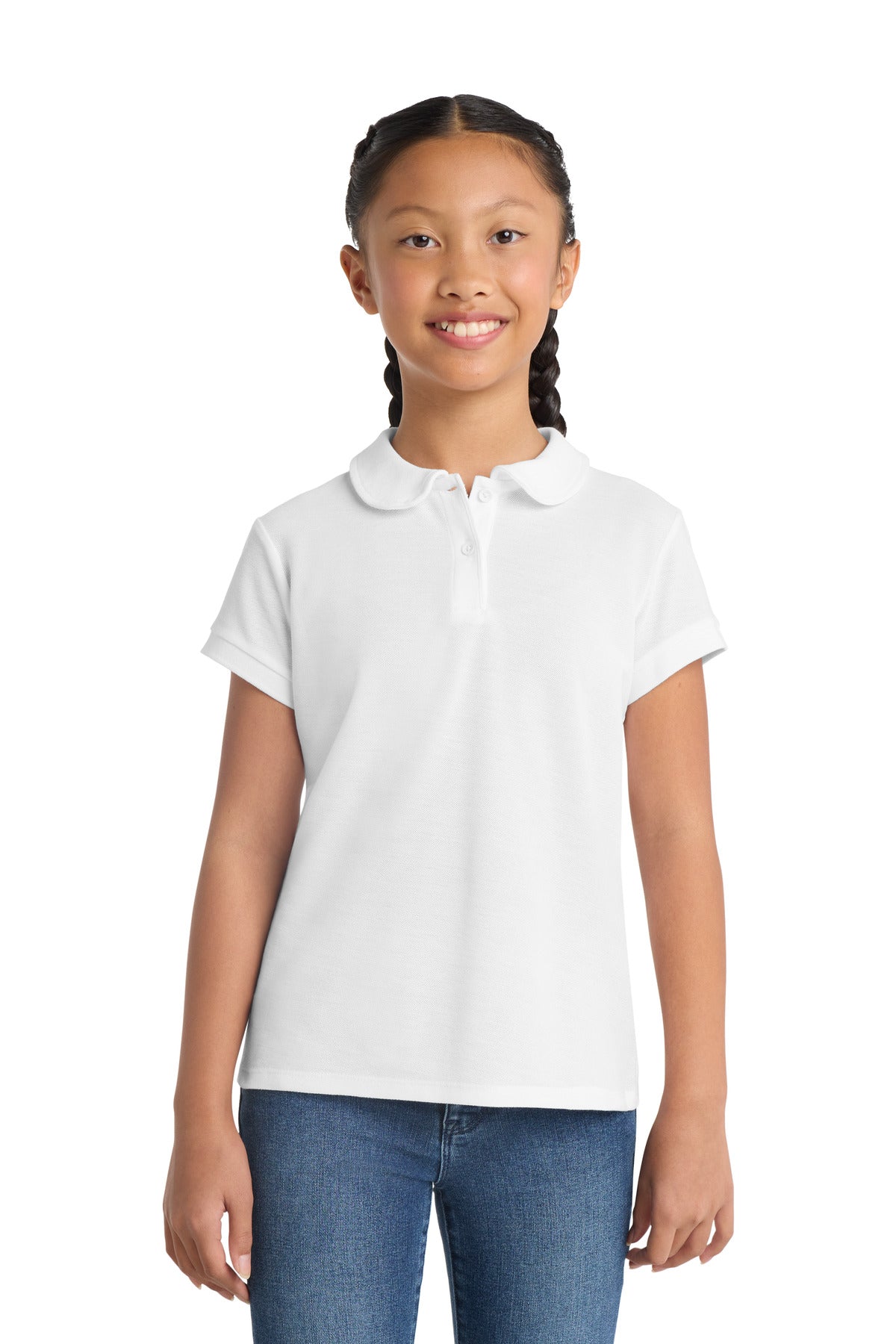 Port Authority Girls Silk Touch Peter Pan Collar Polo YG503 White