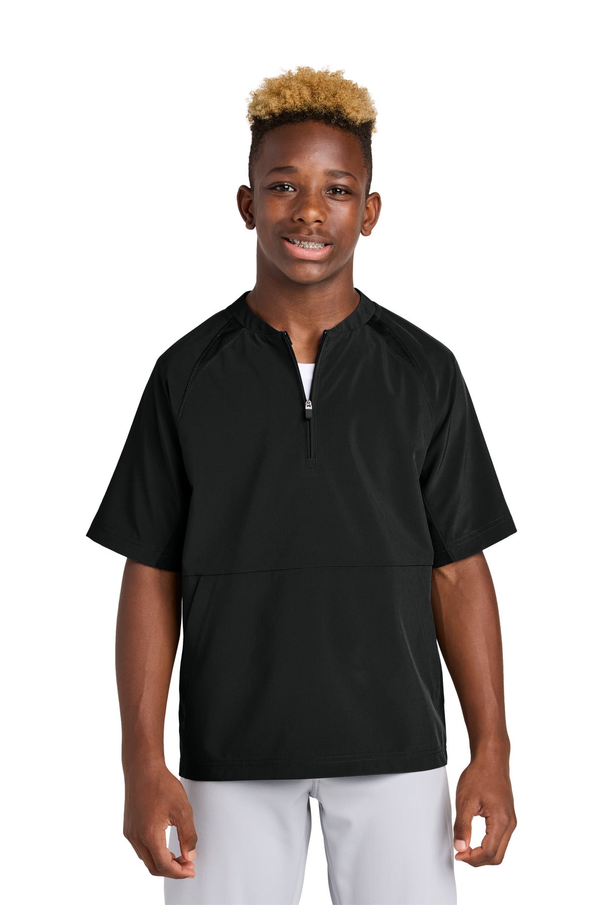 Sport-Tek Youth Repeat 1/2-Zip Short Sleeve Jacket YJST489 Black