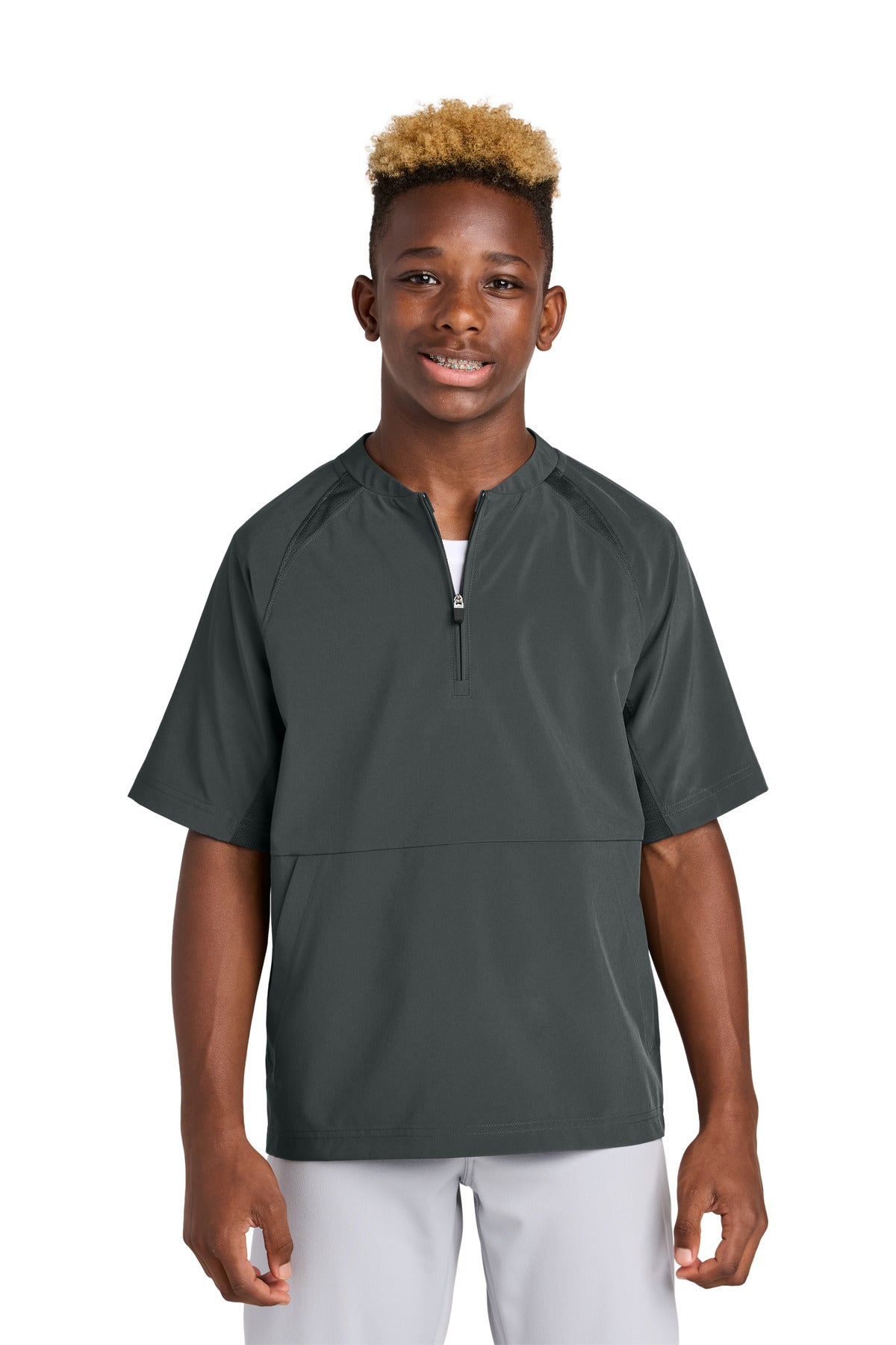 Sport-Tek Youth Repeat 1/2-Zip Short Sleeve Jacket YJST489 Iron Grey