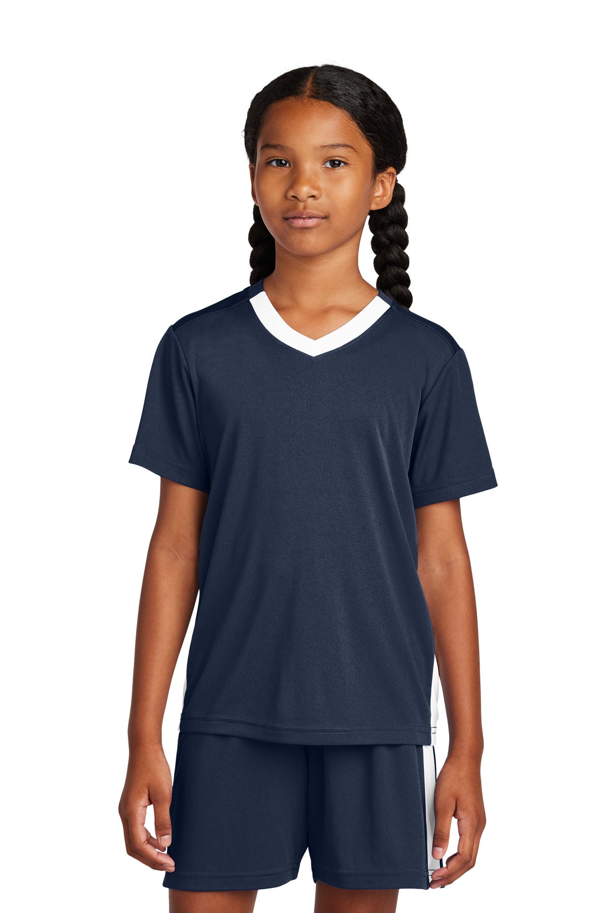 Sport-Tek Youth Competitor United V-Neck YST101 True Navy/ White
