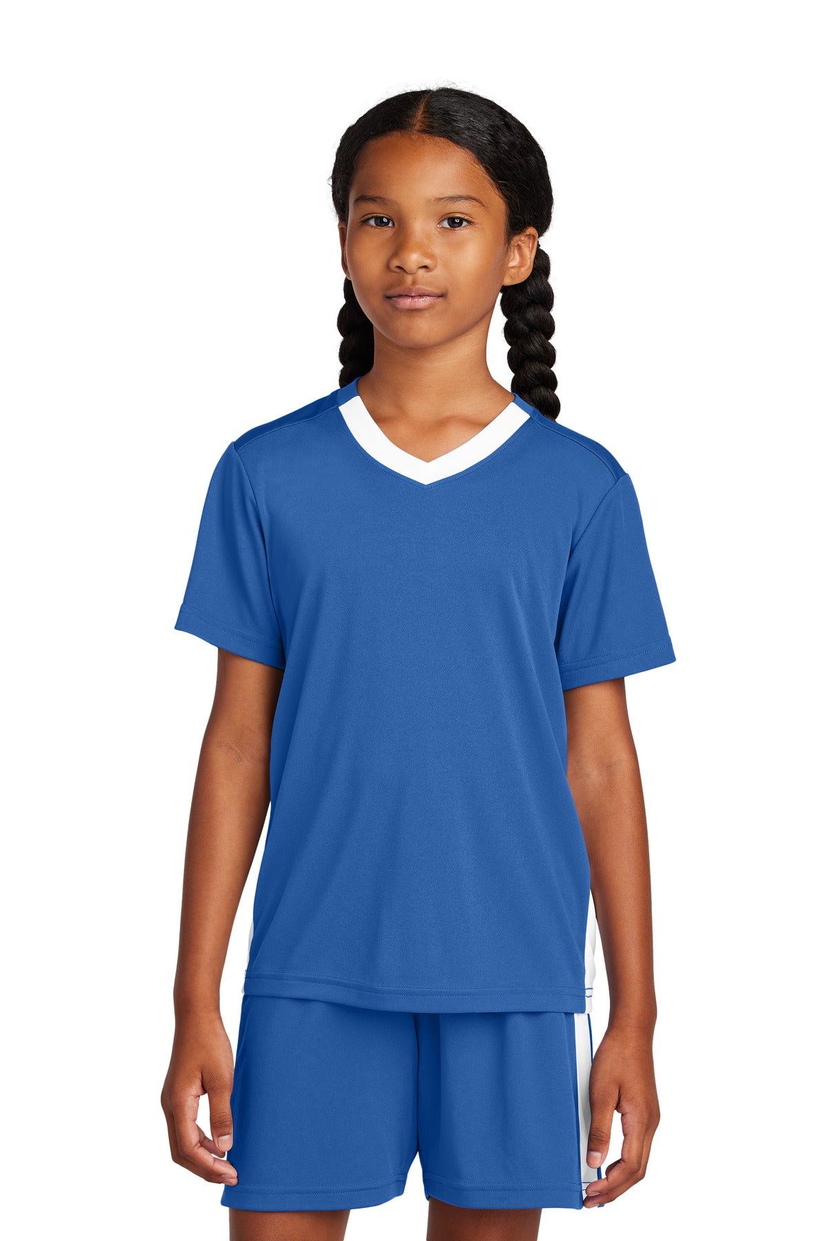 Sport-Tek Youth Competitor United V-Neck YST101 True Royal/ White