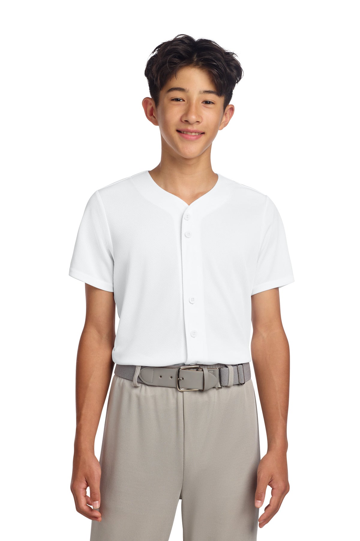 Sport-Tek Youth PosiCharge Tough Mesh Full-Button Jersey YST220 White