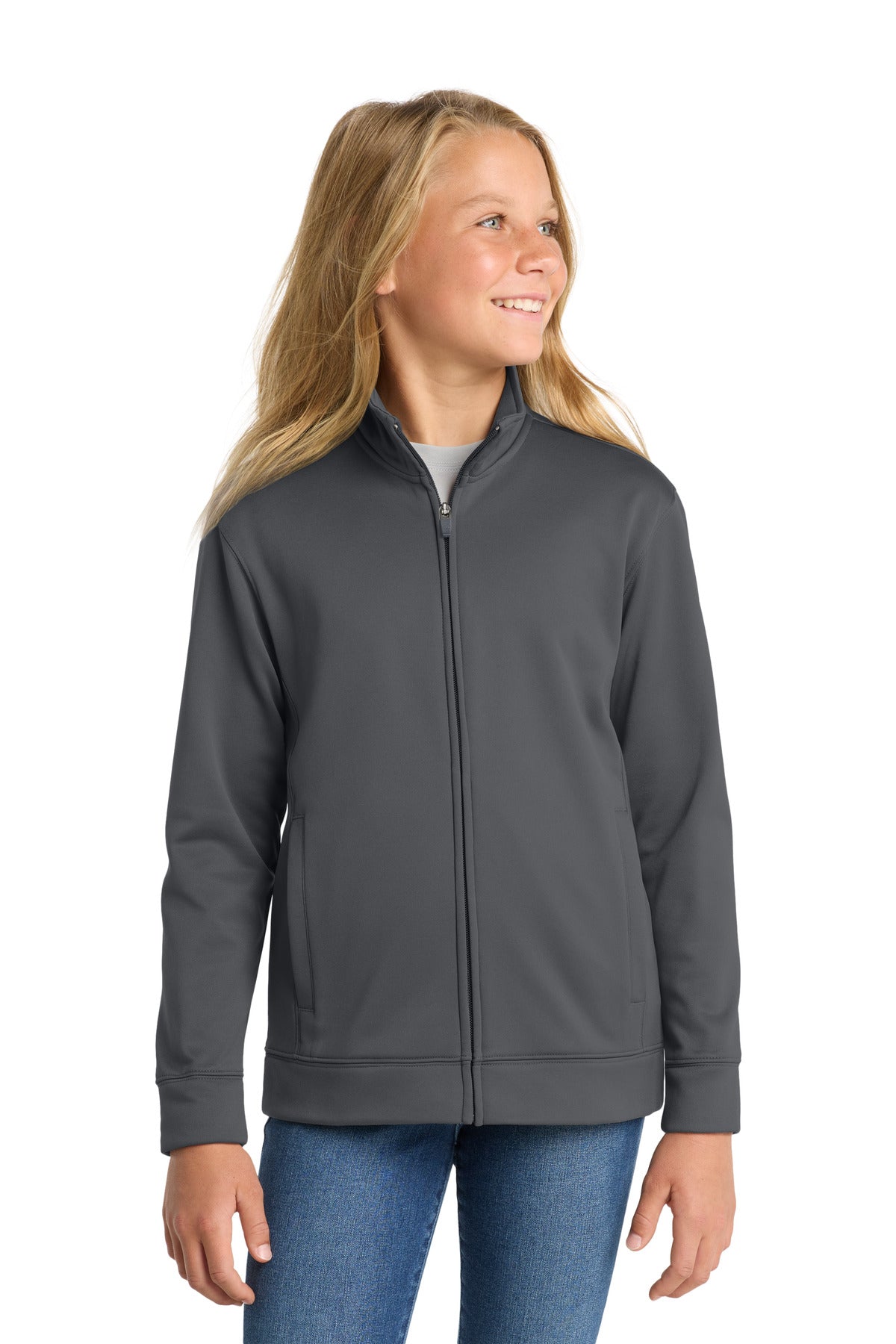 Sport-Tek Youth Sport-Wick Fleece Full-Zip Jacket YST241 Dark Smoke Grey
