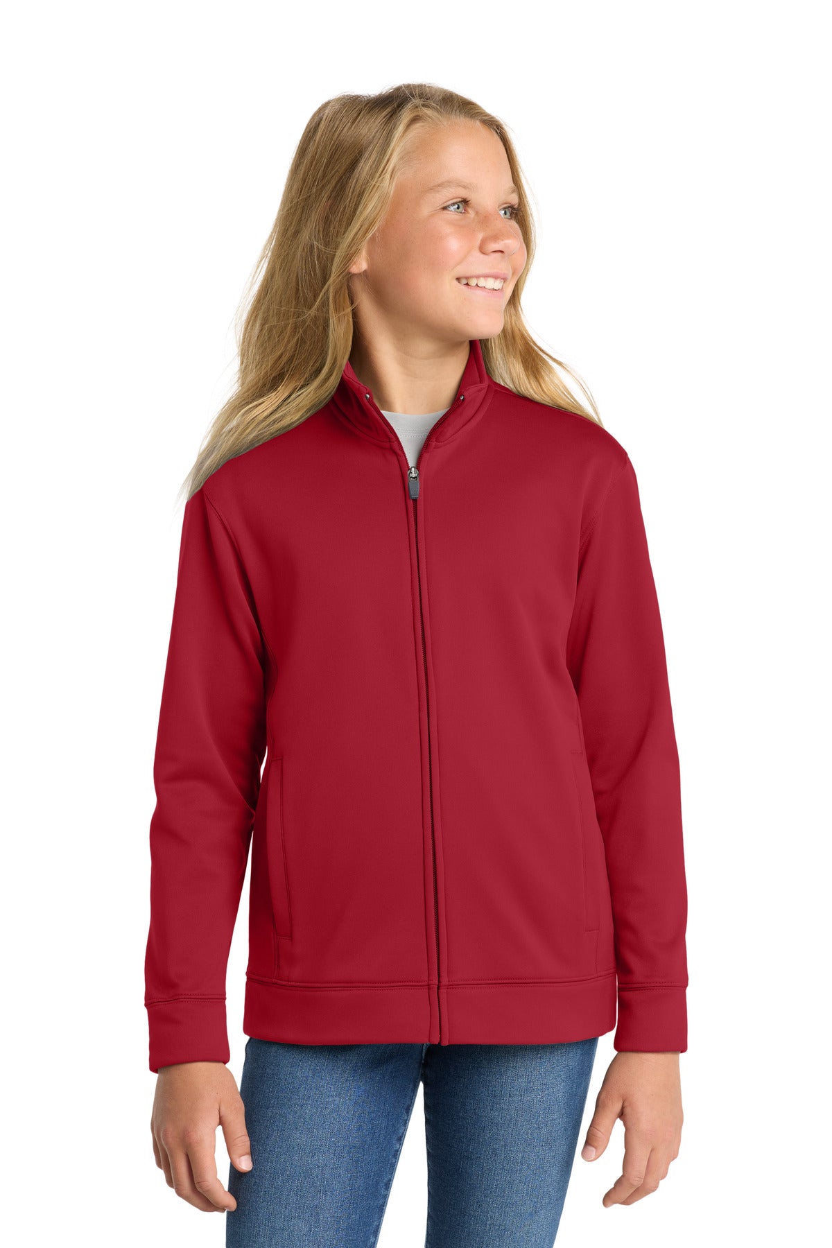 Sport-Tek Youth Sport-Wick Fleece Full-Zip Jacket YST241 Deep Red