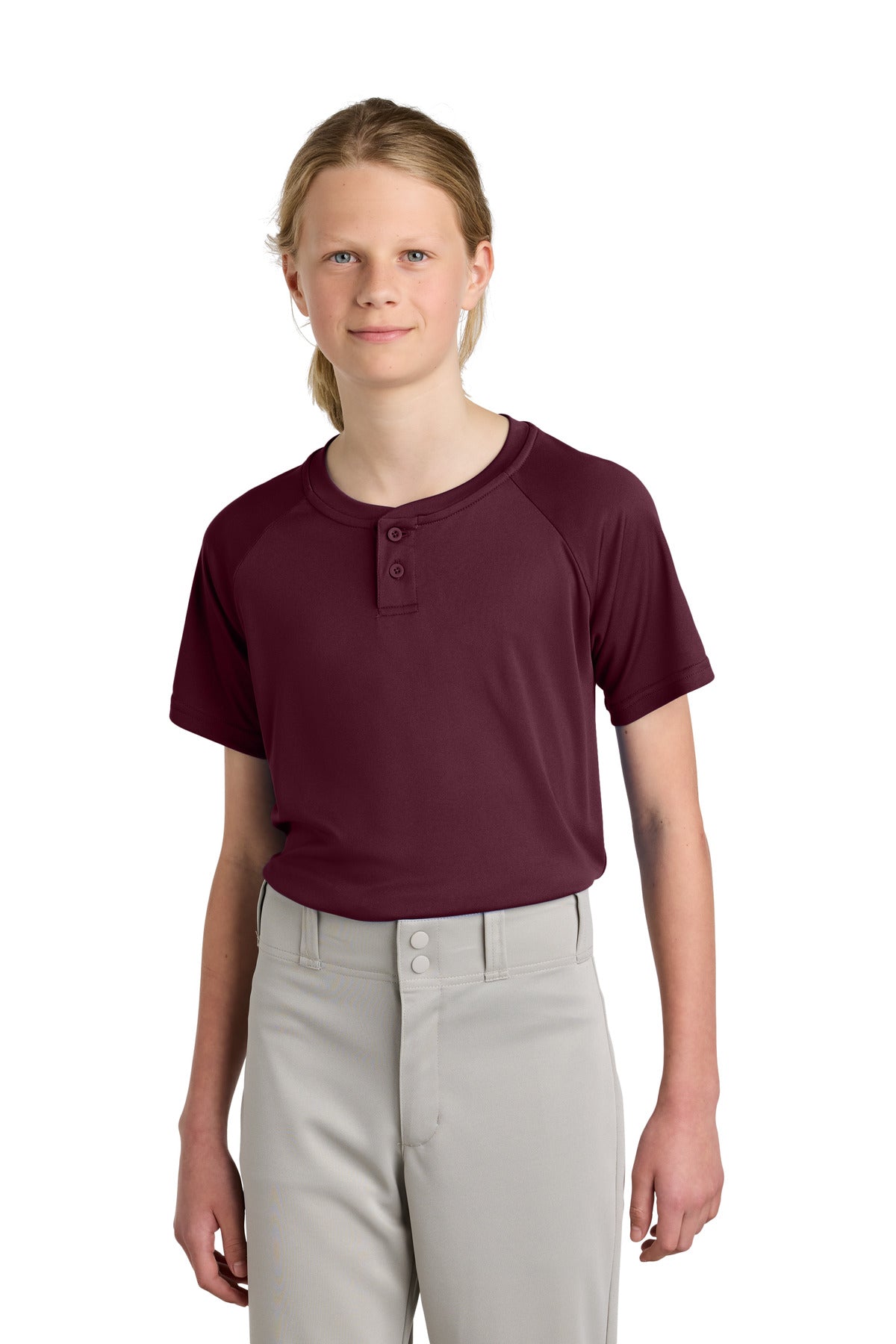 Sport-Tek Youth PosiCharge Competitor 2-Button Henley YST359 Maroon