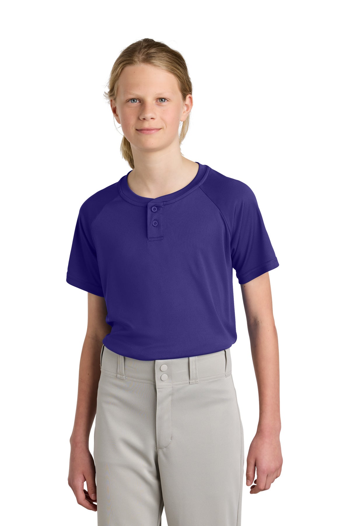 Sport-Tek Youth PosiCharge Competitor 2-Button Henley YST359 Purple