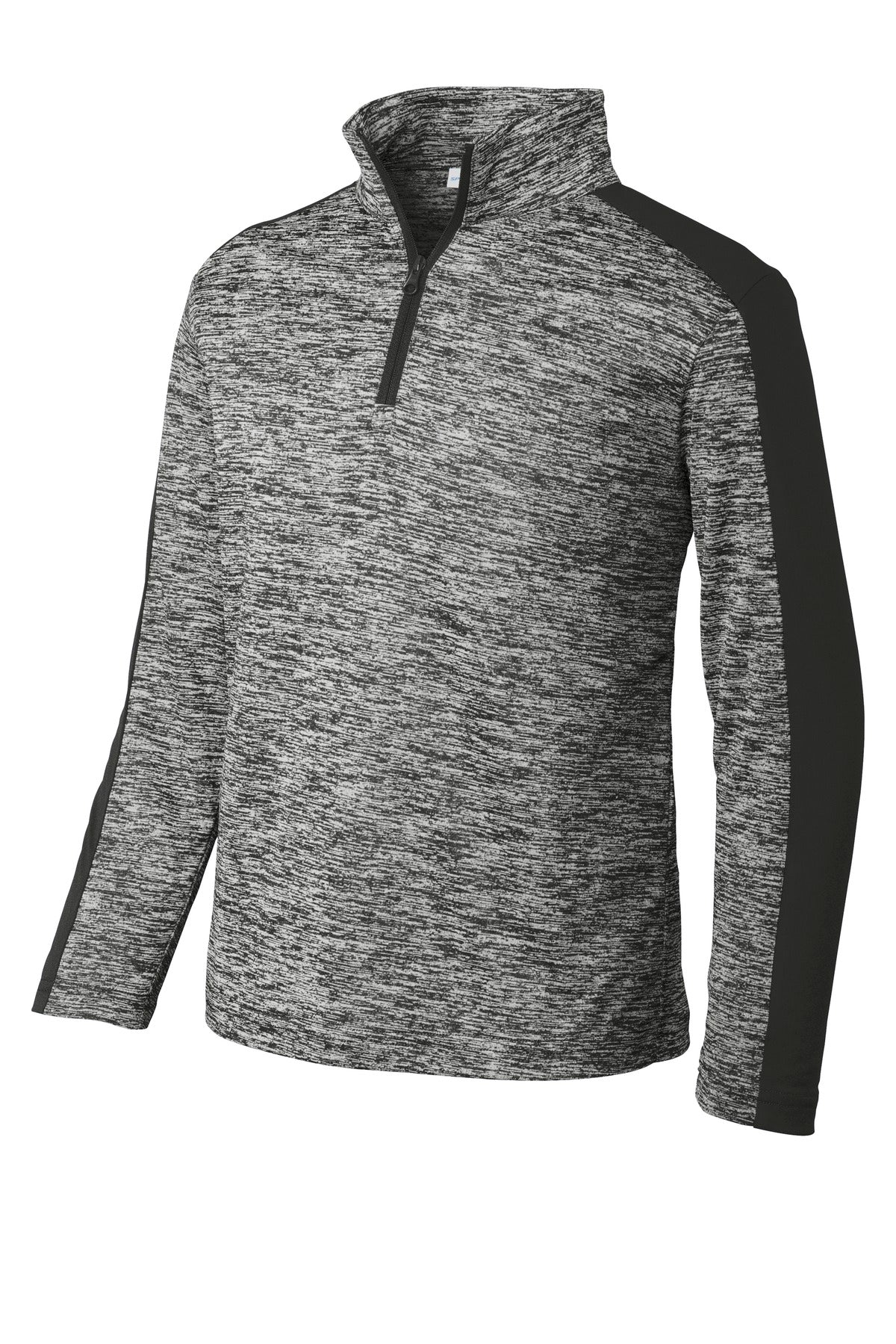 Sport-Tek Youth PosiCharge Electric Heather Colorblock 1/4-Zip Pullover. YST397 Black Electric/ Black