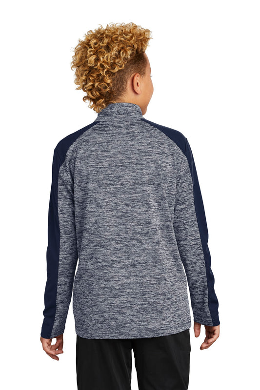 Sport-Tek Youth PosiCharge Electric Heather Colorblock 1/4-Zip Pullover. YST397 True Navy Electric/ True Navy