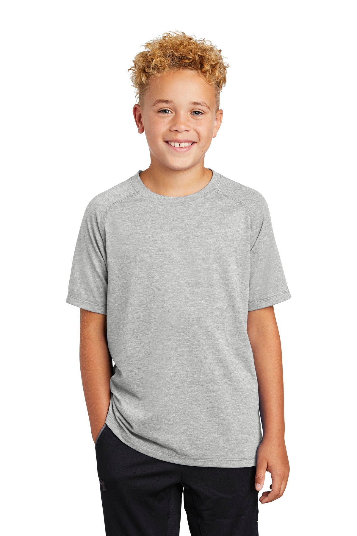 Sport-Tek Youth PosiCharge Tri-Blend Wicking Raglan Tee. YST400 Light Grey Heather
