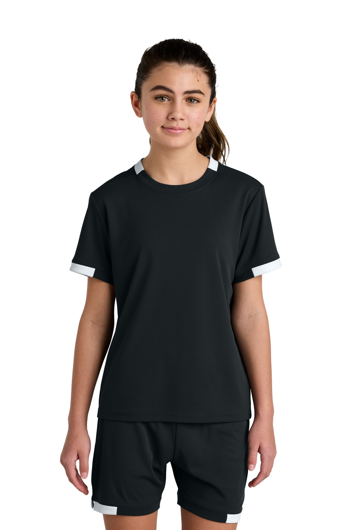 Sport-Tek Youth Club Short Sleeve Crew YST440 Black/ White