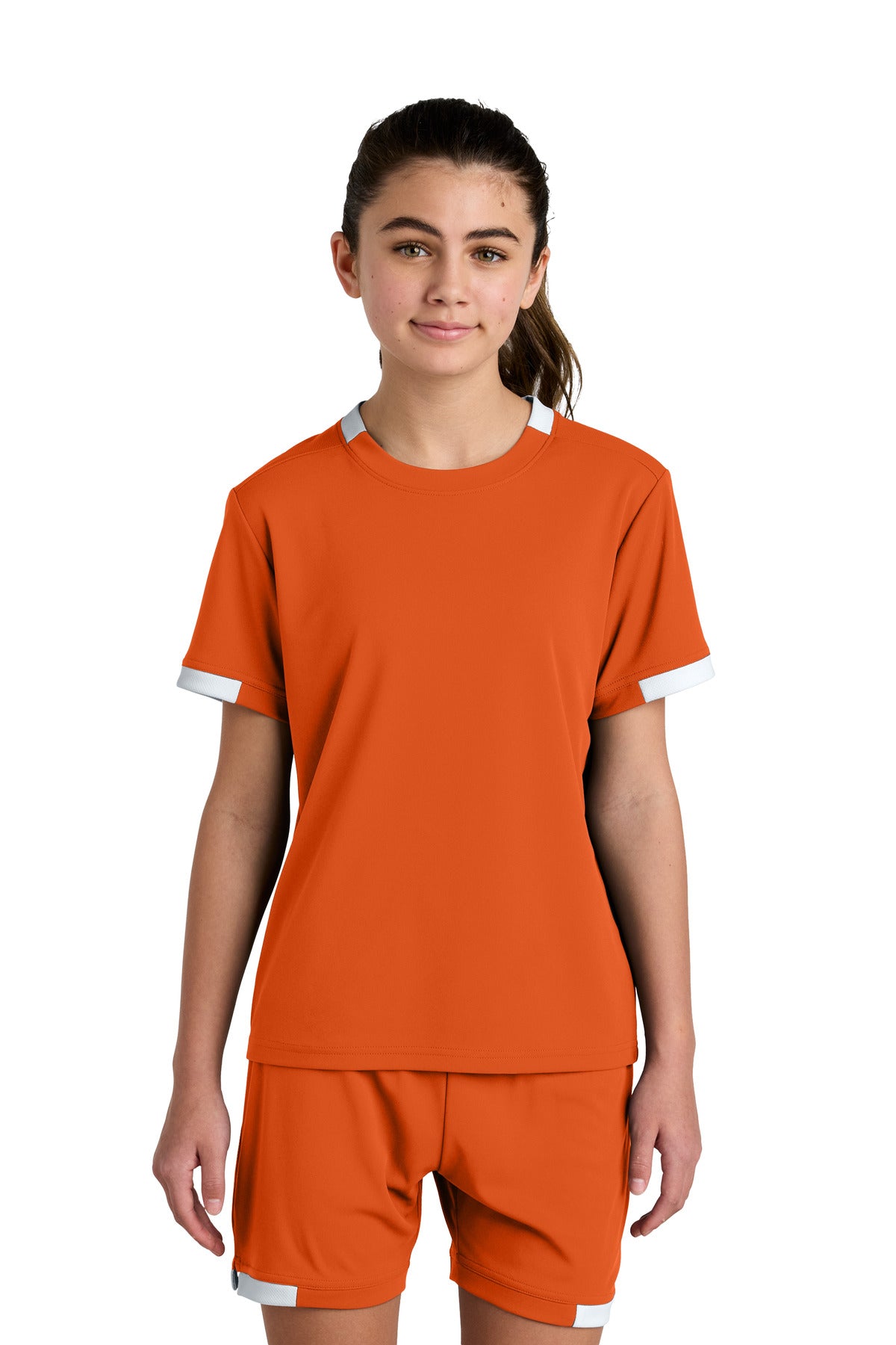 Sport-Tek Youth Club Short Sleeve Crew YST440 Deep Orange/ White