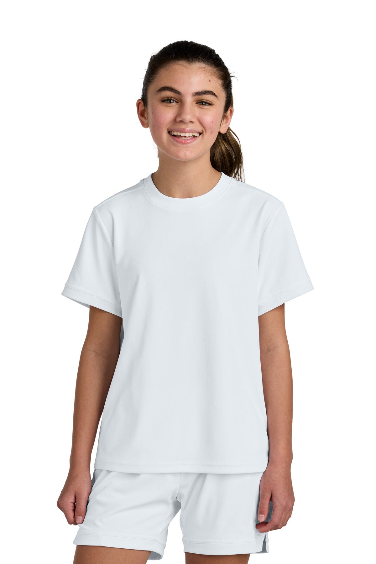 Sport-Tek Youth Club Short Sleeve Crew YST440 White/ White