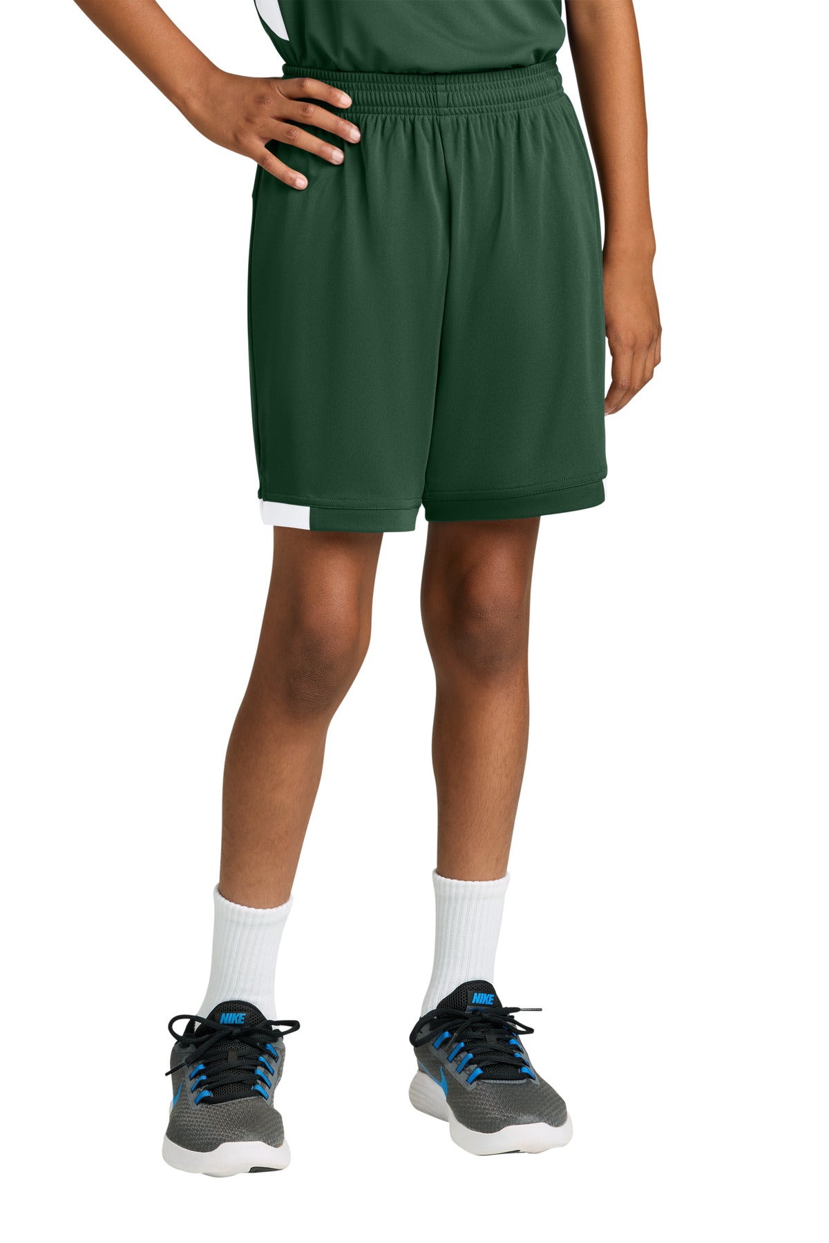 Sport-Tek Youth Club 5 Short YST4420 Forest Green/ White