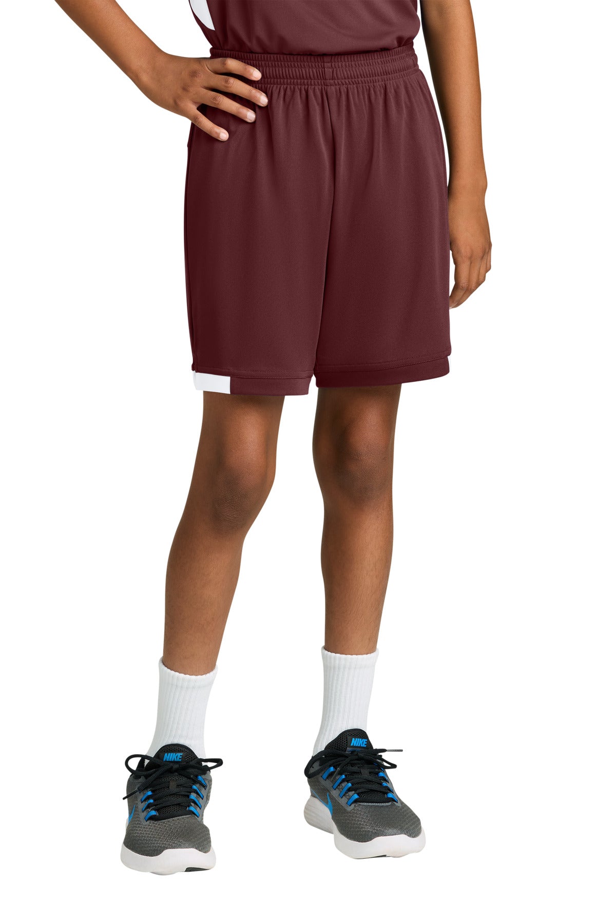 Sport-Tek Youth Club 5 Short YST4420 Maroon/ White