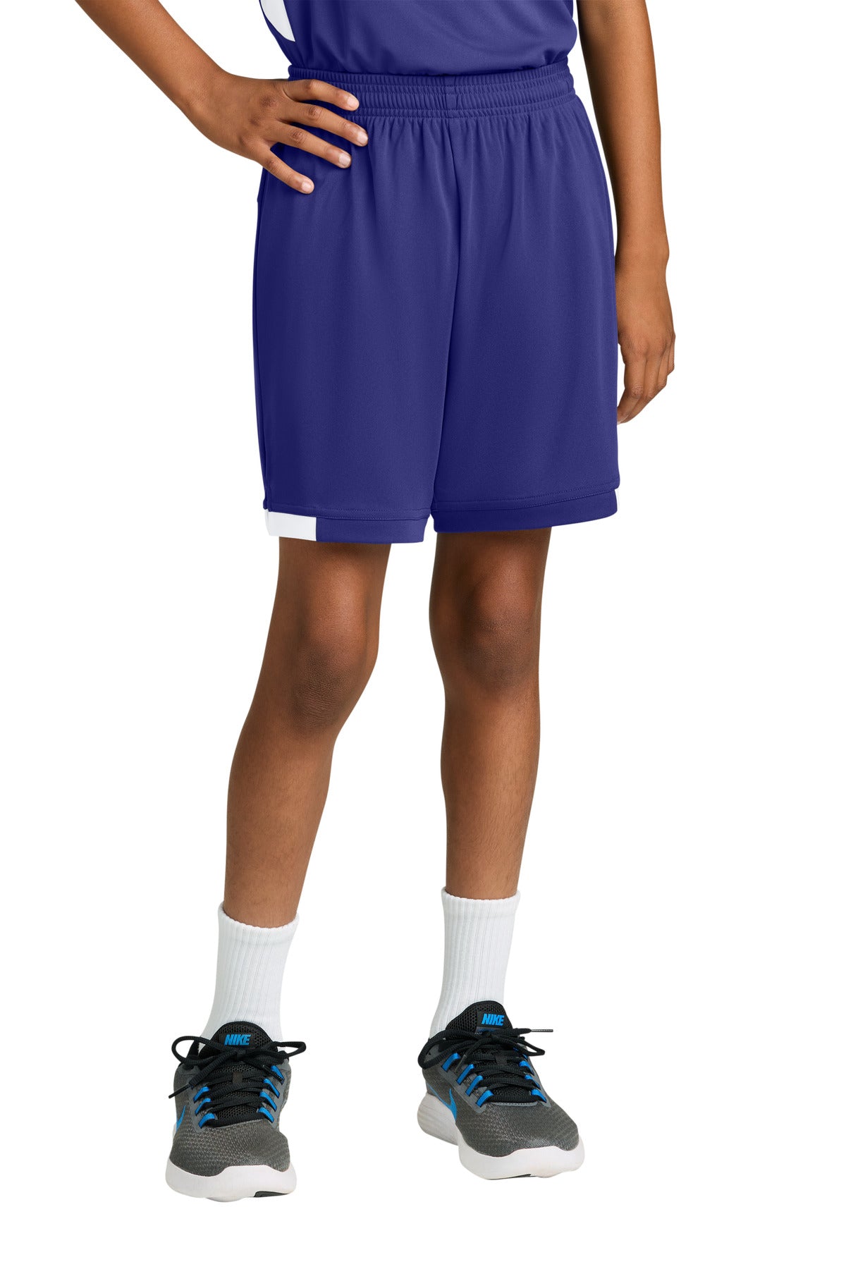 Sport-Tek Youth Club 5 Short YST4420 Purple/ White
