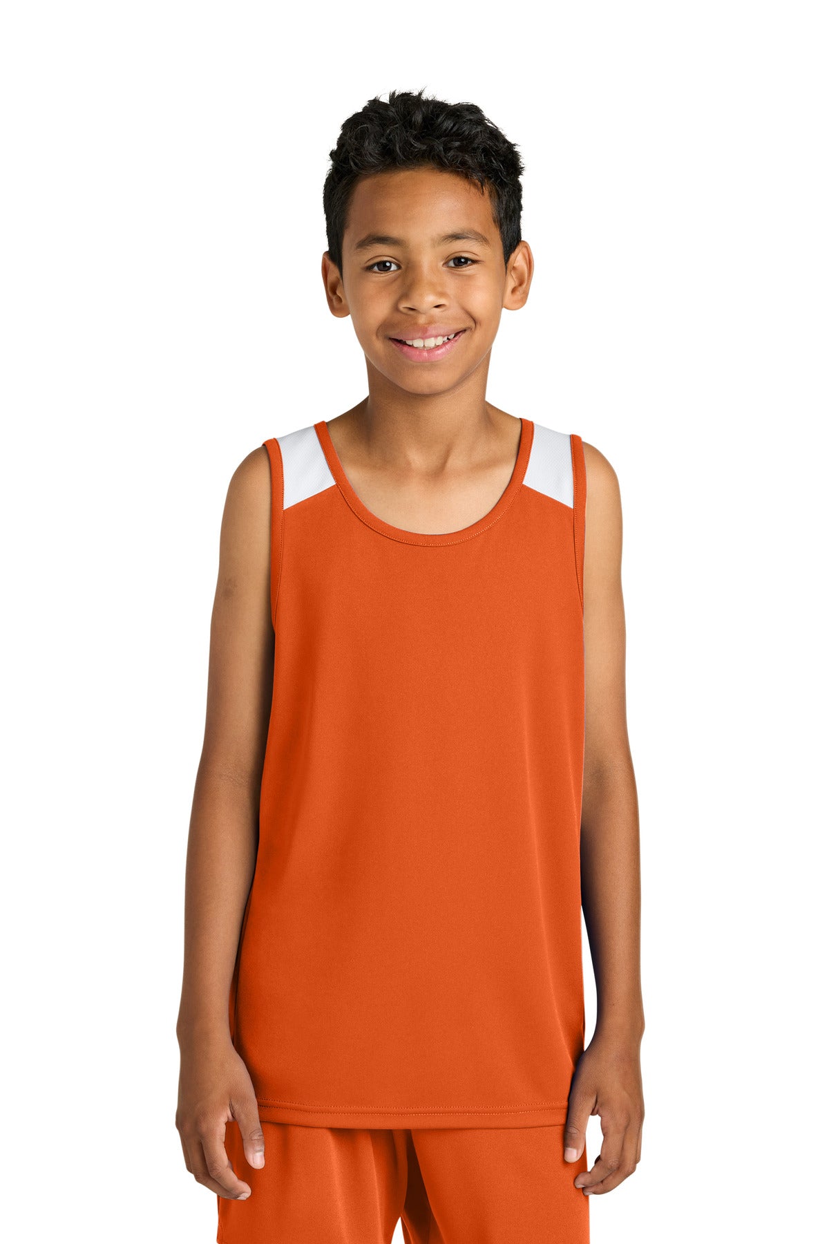Sport-Tek Youth Club Track Tank YST446 Deep Orange/ White
