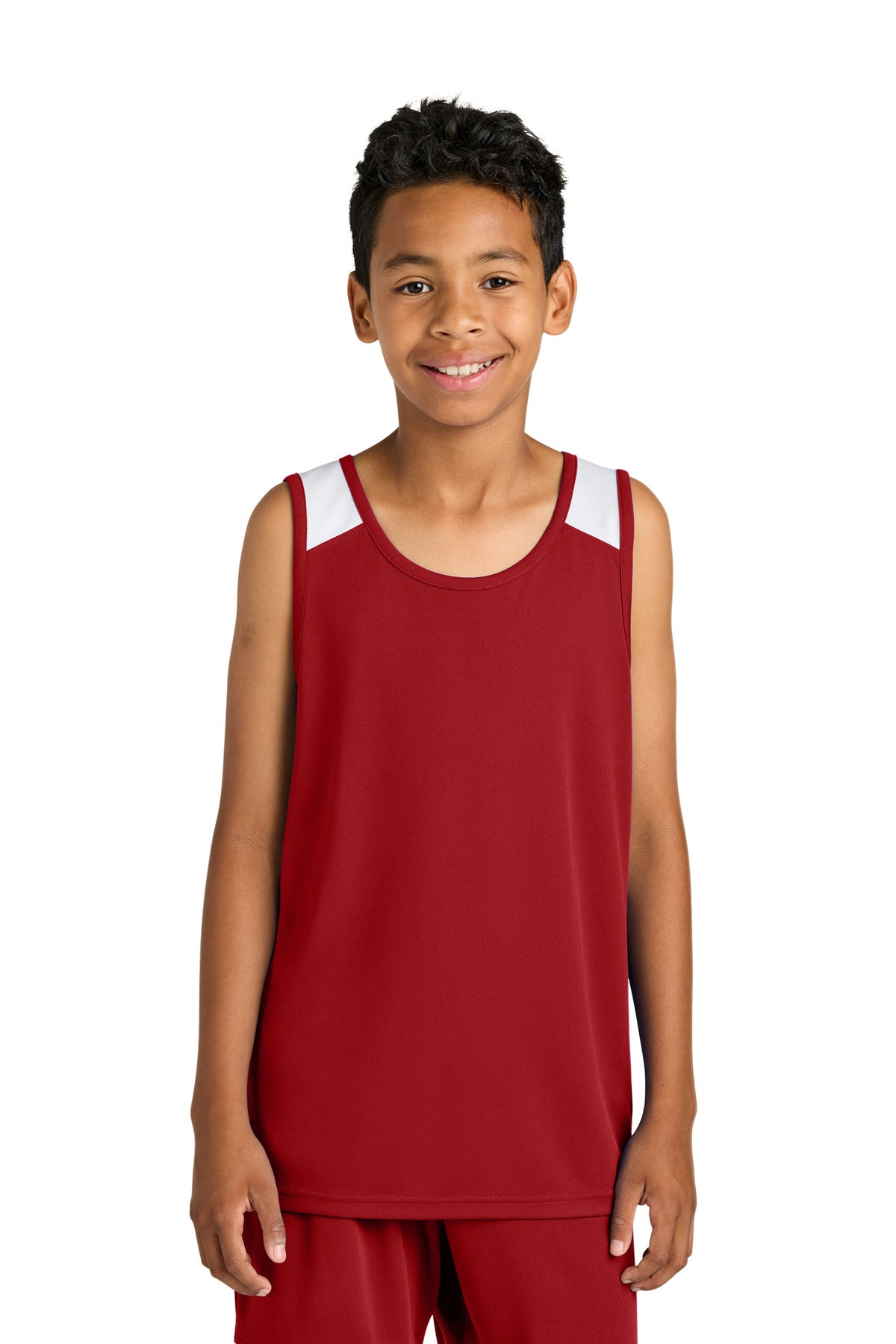 Sport-Tek Youth Club Track Tank YST446 Deep Red/ White