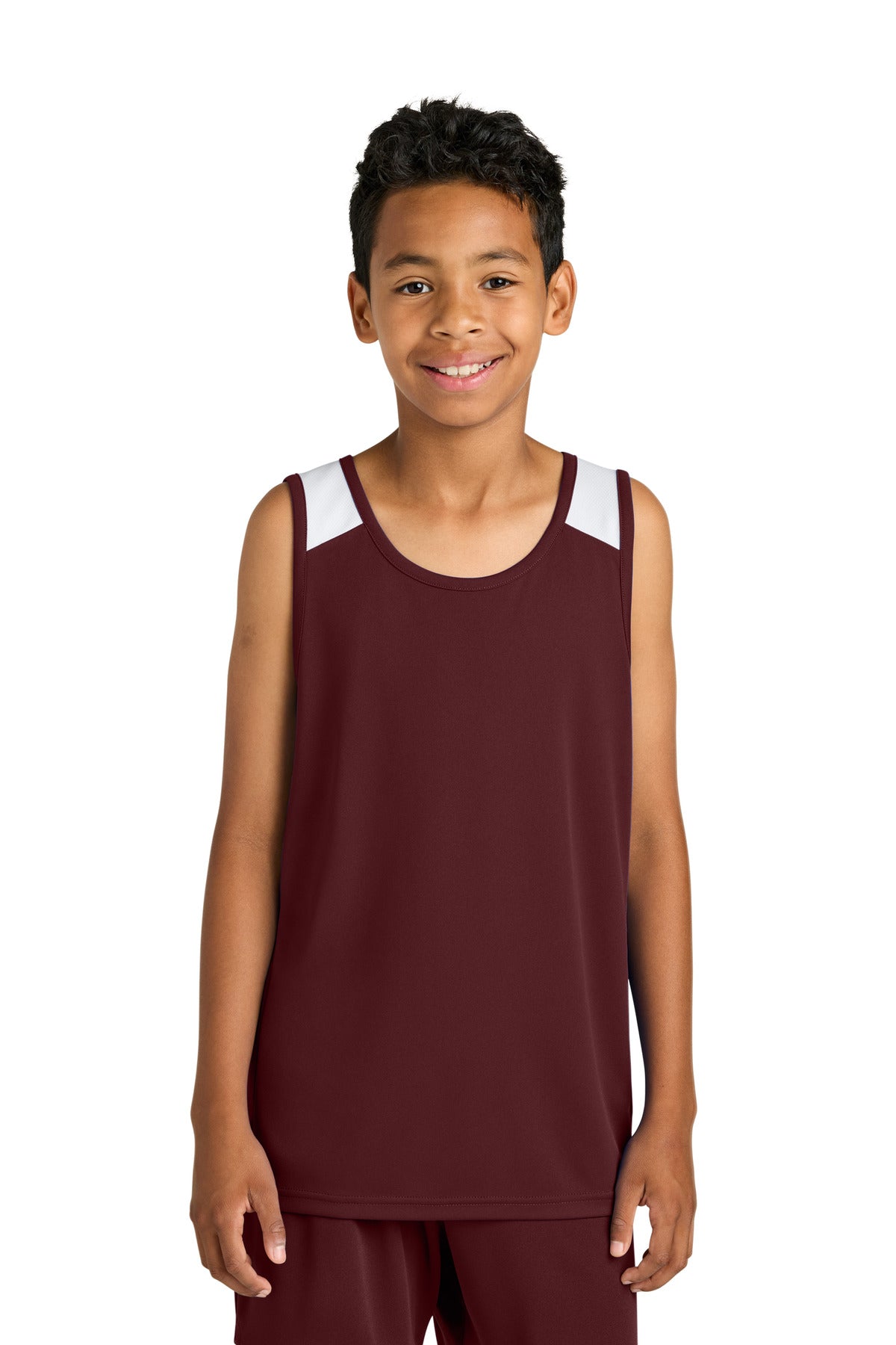 Sport-Tek Youth Club Track Tank YST446 Maroon/ White