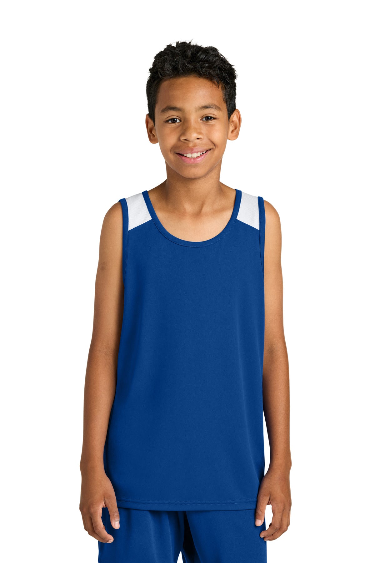 Sport-Tek Youth Club Track Tank YST446 True Royal/ White