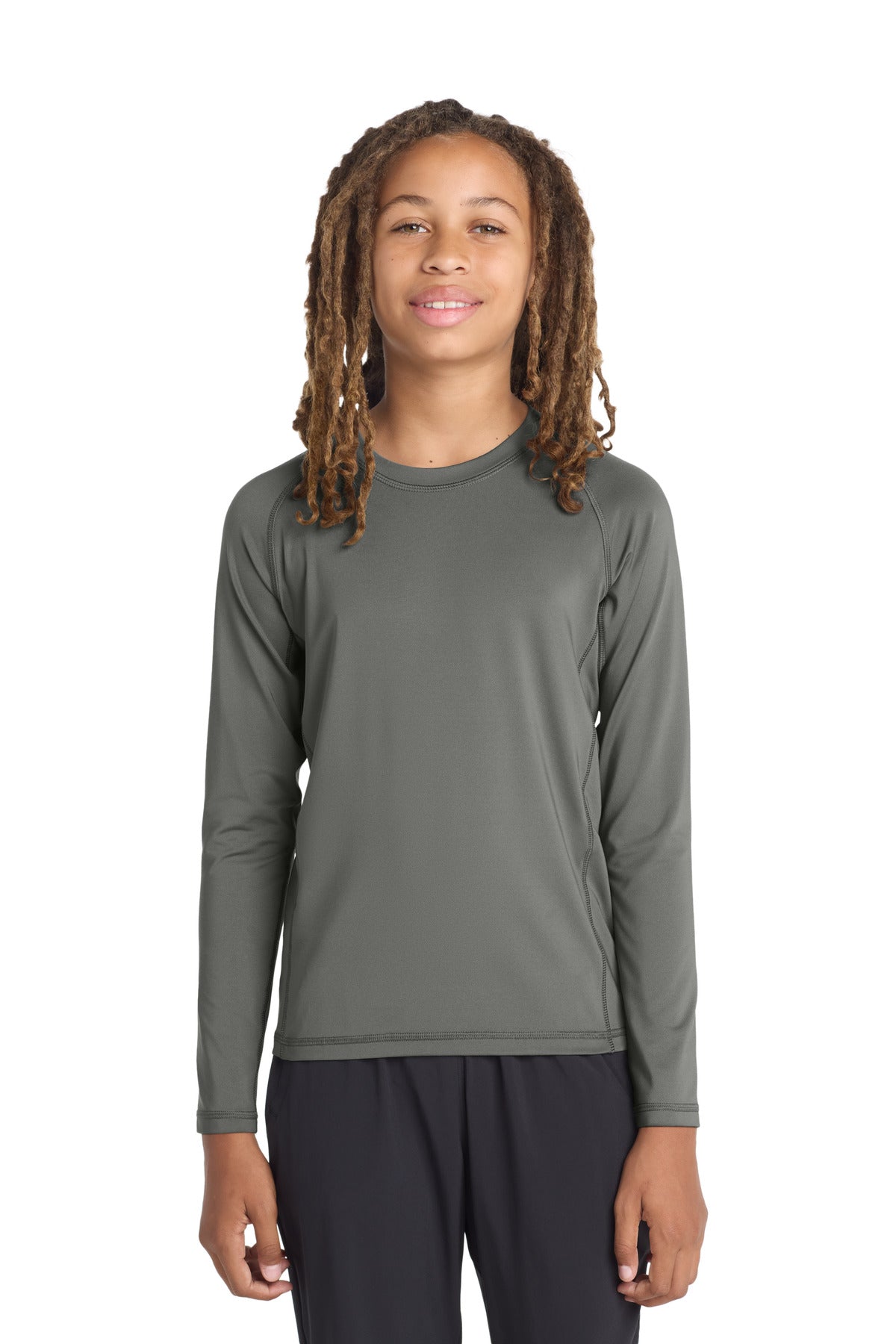 Sport-Tek Youth Long Sleeve Rashguard Tee YST470LS Dark Smoke Grey