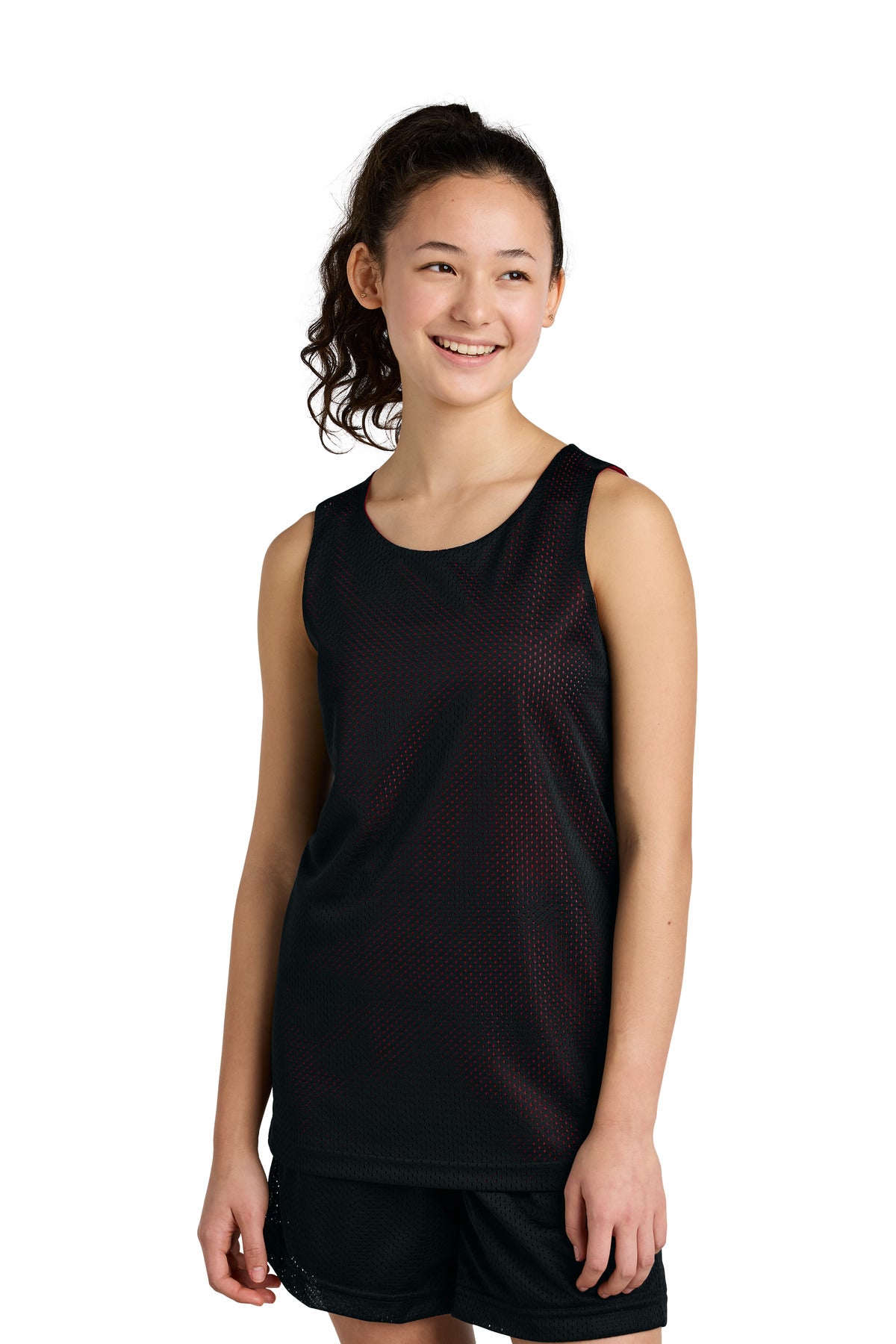 Sport-Tek Youth PosiCharge Reversible Mesh Tank YST5000 Black/ Deep Red