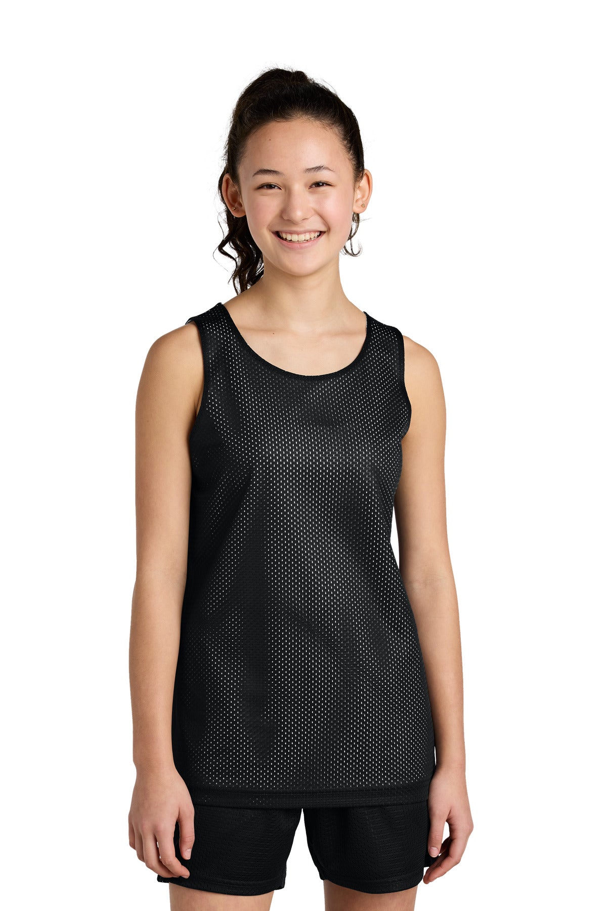 Sport-Tek Youth PosiCharge Reversible Mesh Tank YST5000 Black/ White