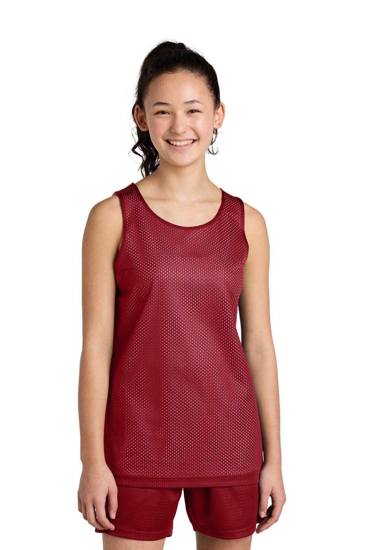 Sport-Tek Youth PosiCharge Reversible Mesh Tank YST5000 Deep Red/ White
