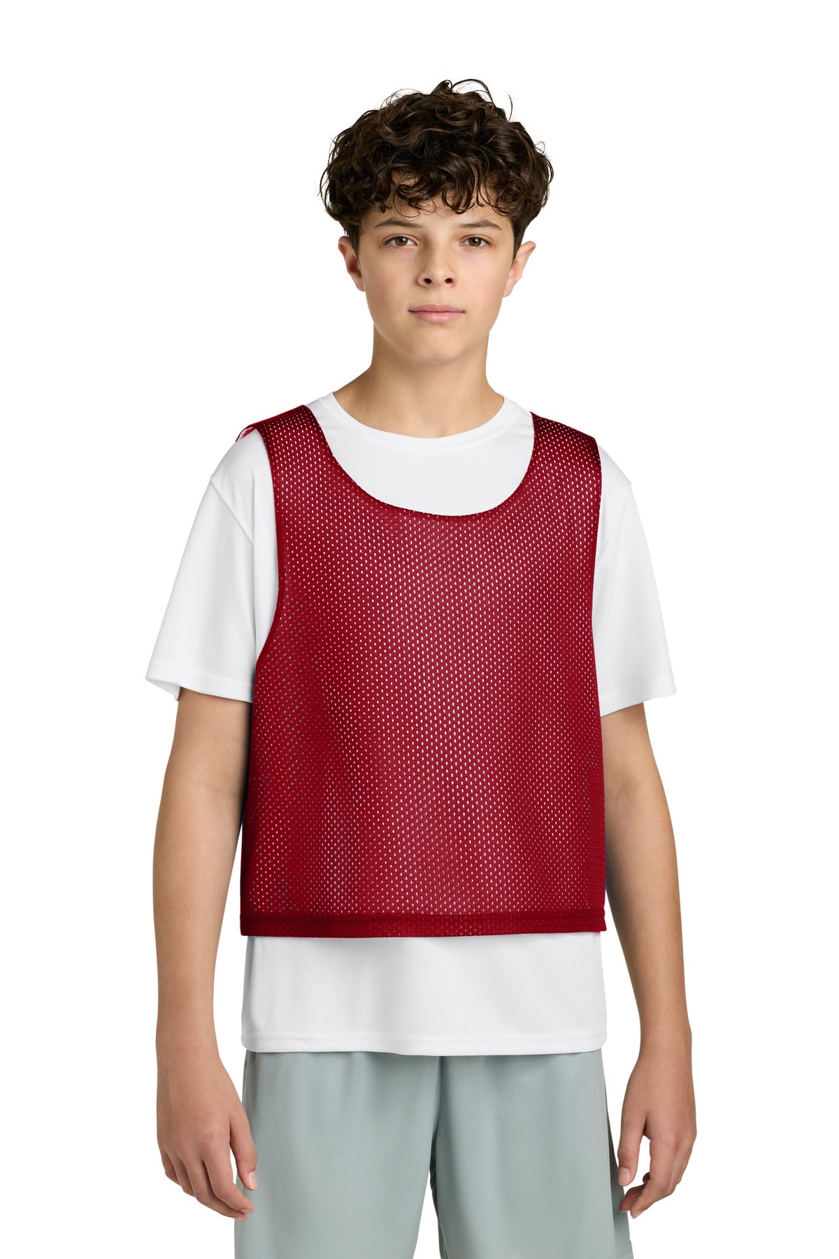Sport-Tek Youth Lacrosse Reversible Pinnie YST512 Deep Red/ White