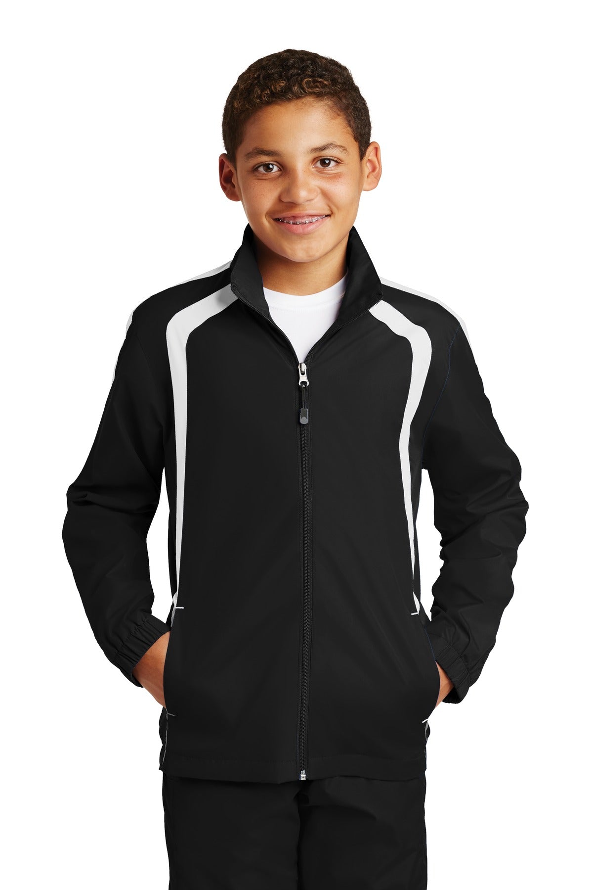 Sport-Tek Youth Colorblock Raglan Jacket. YST60 Black/ White