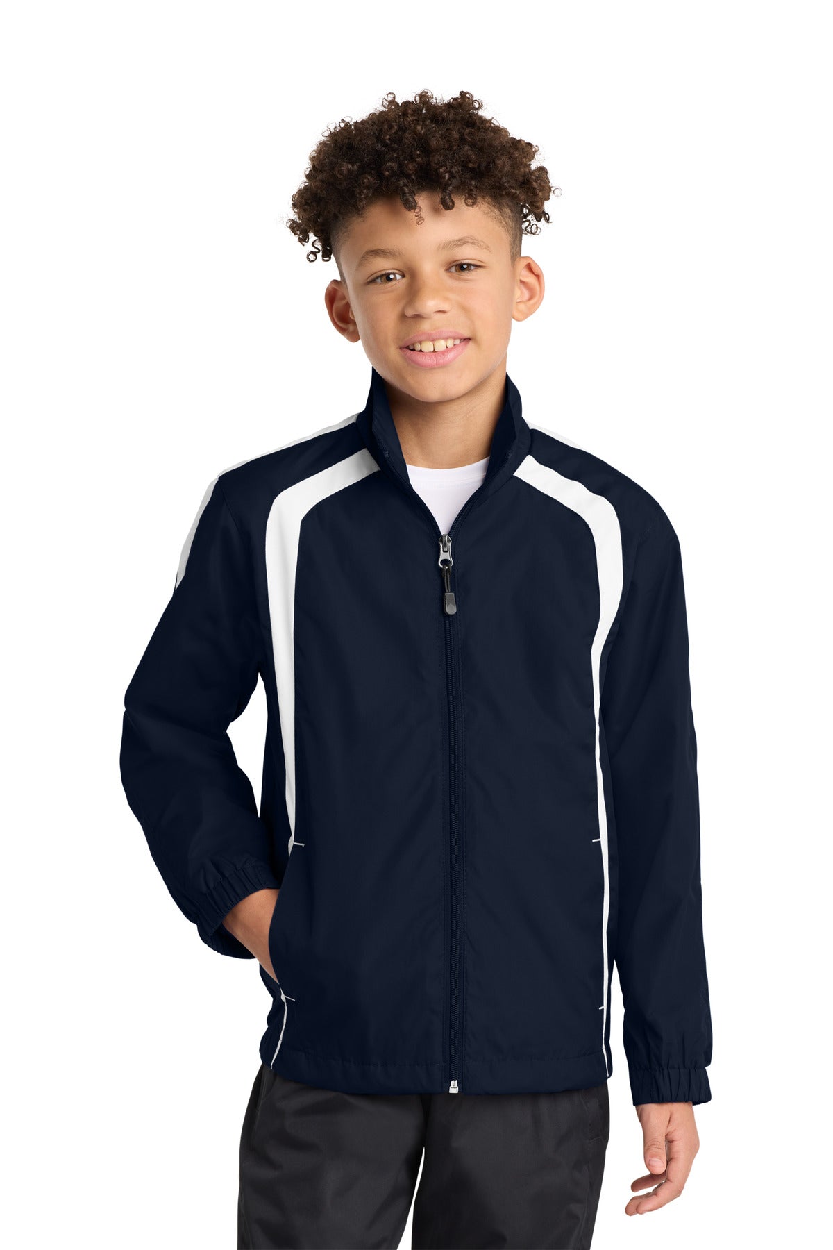 Sport-Tek Youth Colorblock Raglan Jacket YST60 True Navy/ White