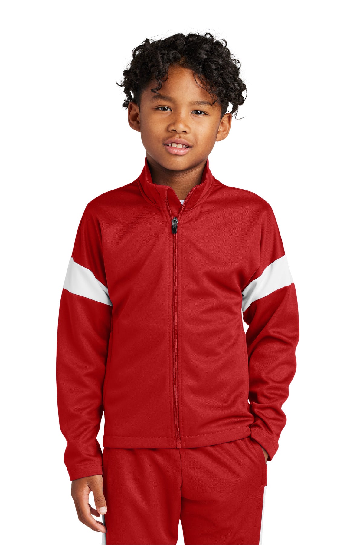 Sport-Tek Youth Travel Full-Zip Jacket YST800 Deep Red/ White