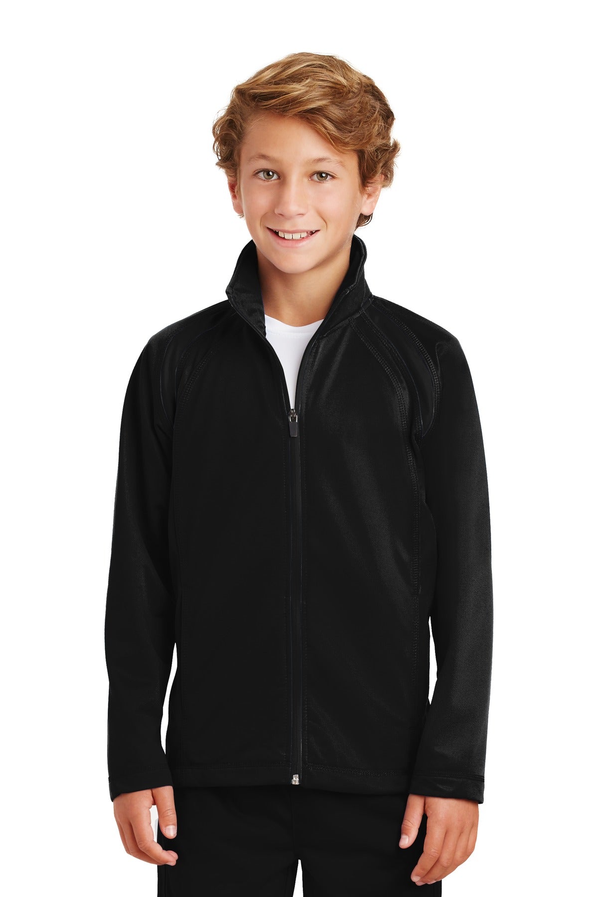 Sport-Tek Youth Tricot Track Jacket. YST90 Black/ Black
