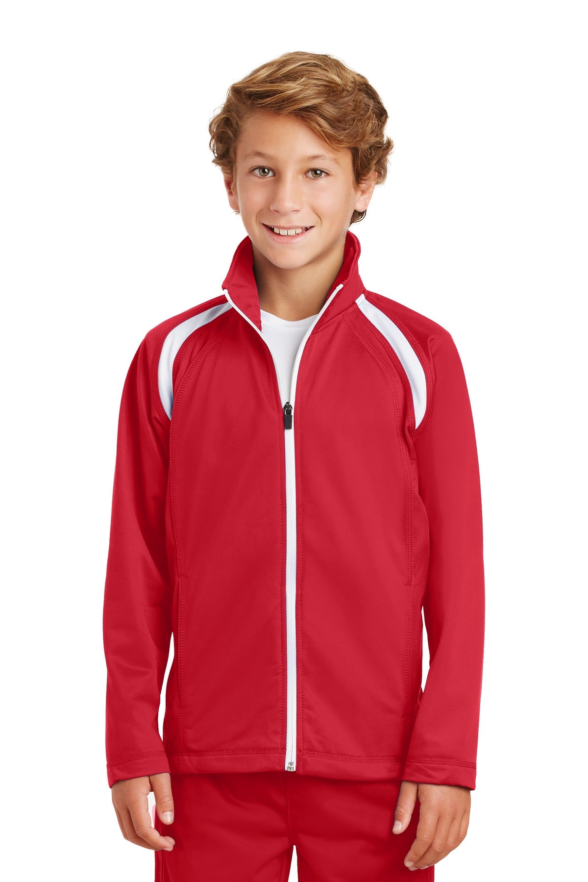 Sport-Tek Youth Tricot Track Jacket. YST90 True Red/ White