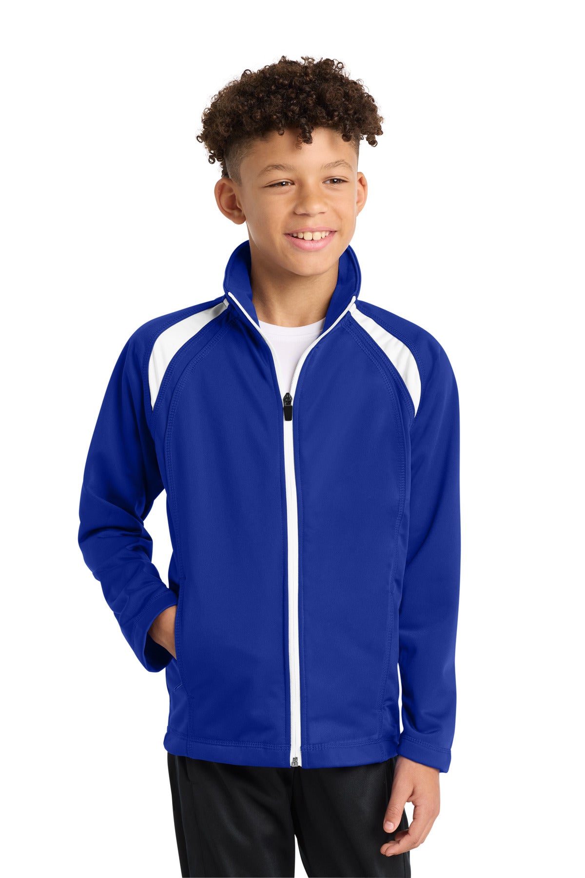 Sport-Tek Youth Tricot Track Jacket YST90 True Royal/ White