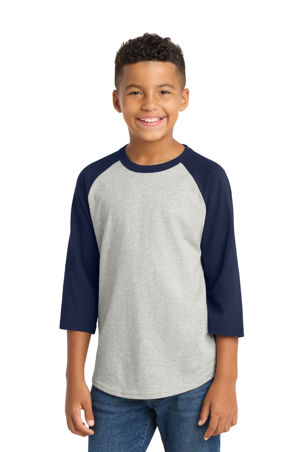 Sport-Tek Youth Colorblock Raglan Jersey YT200 Heather Grey/ Navy